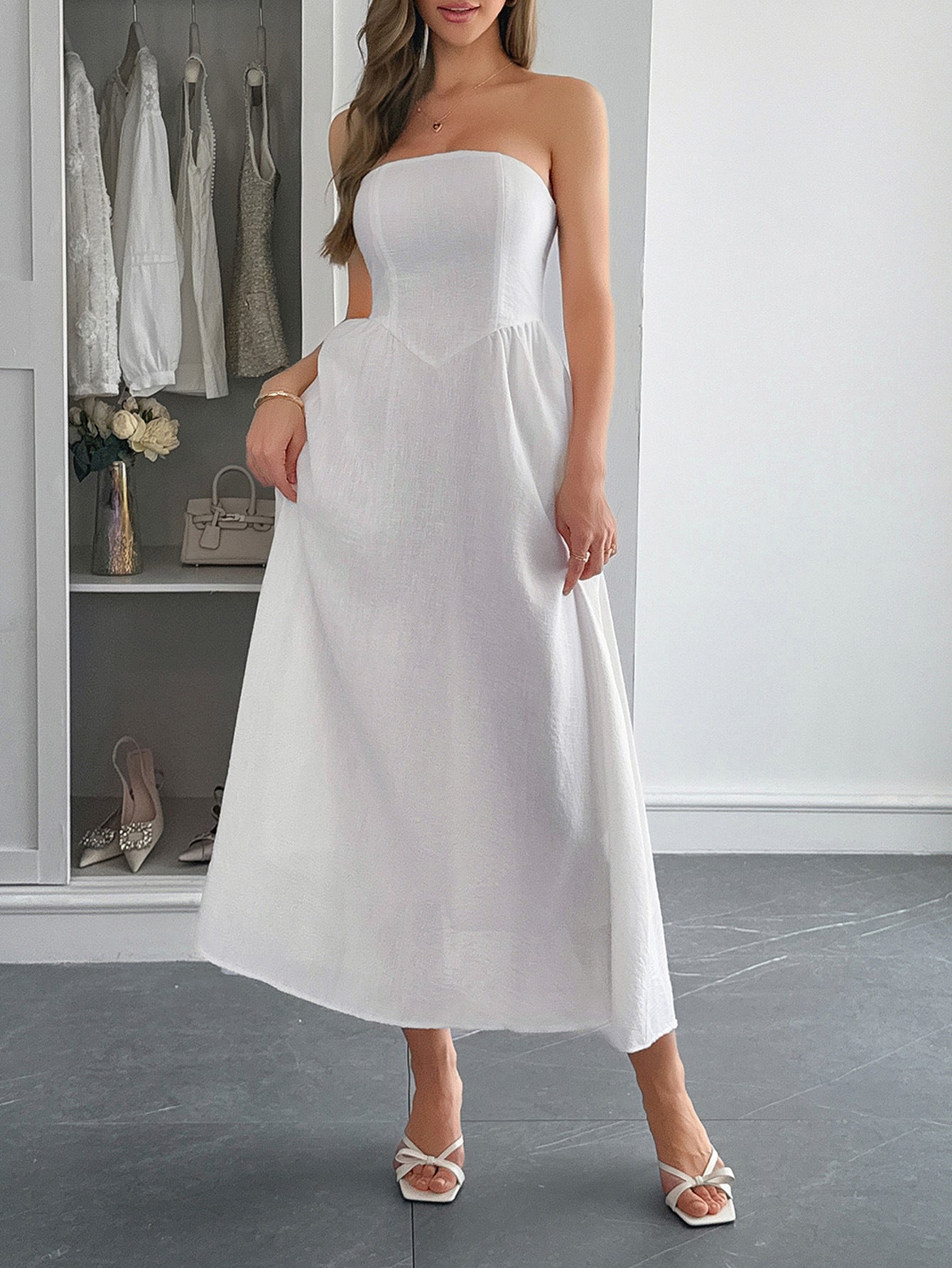 Elegant Solid Color White A-Line Wedding Guest Dress Elegant Solid Color White A-Line Wedding Guest Dress
