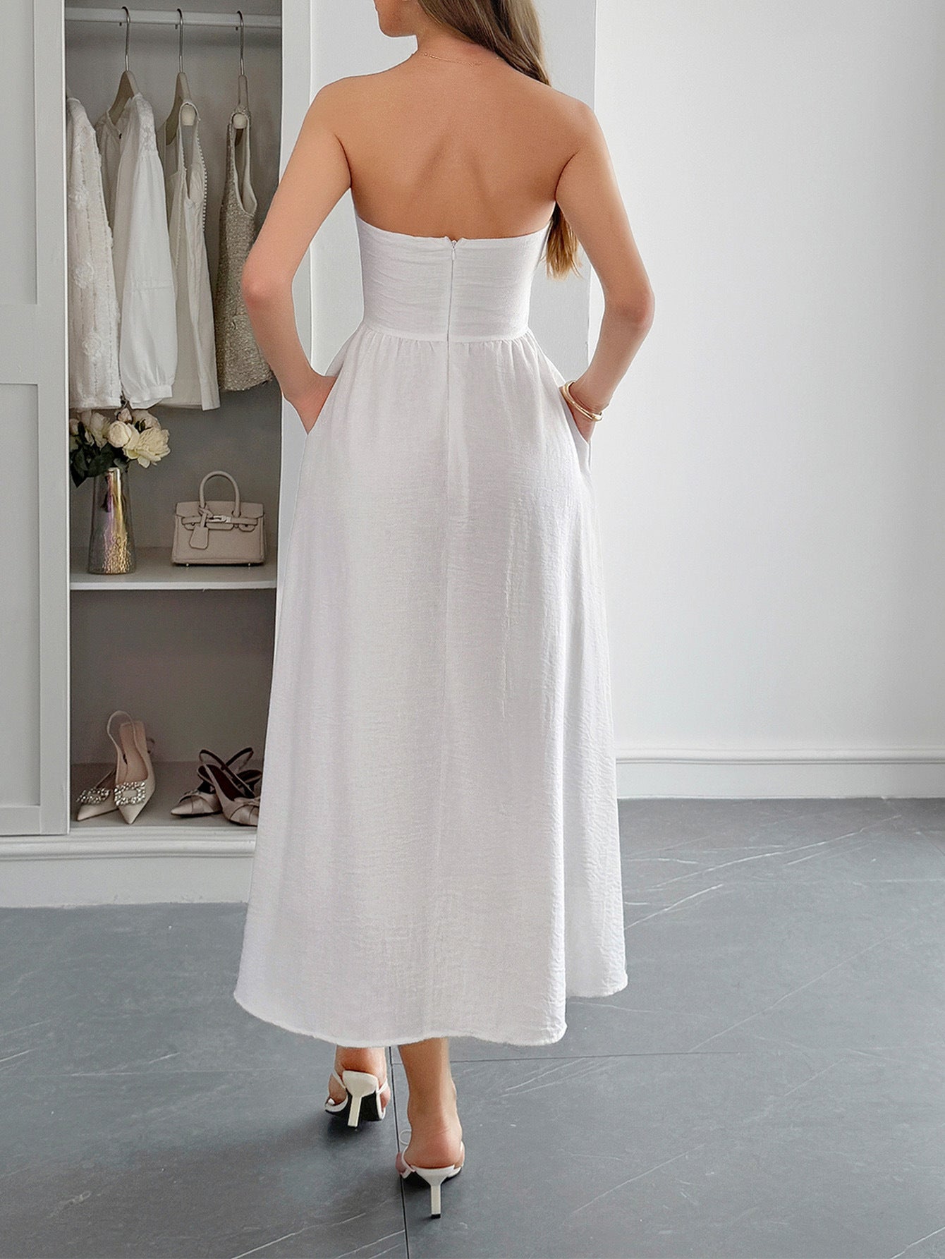 Elegant Solid Color White A-Line Wedding Guest Dress