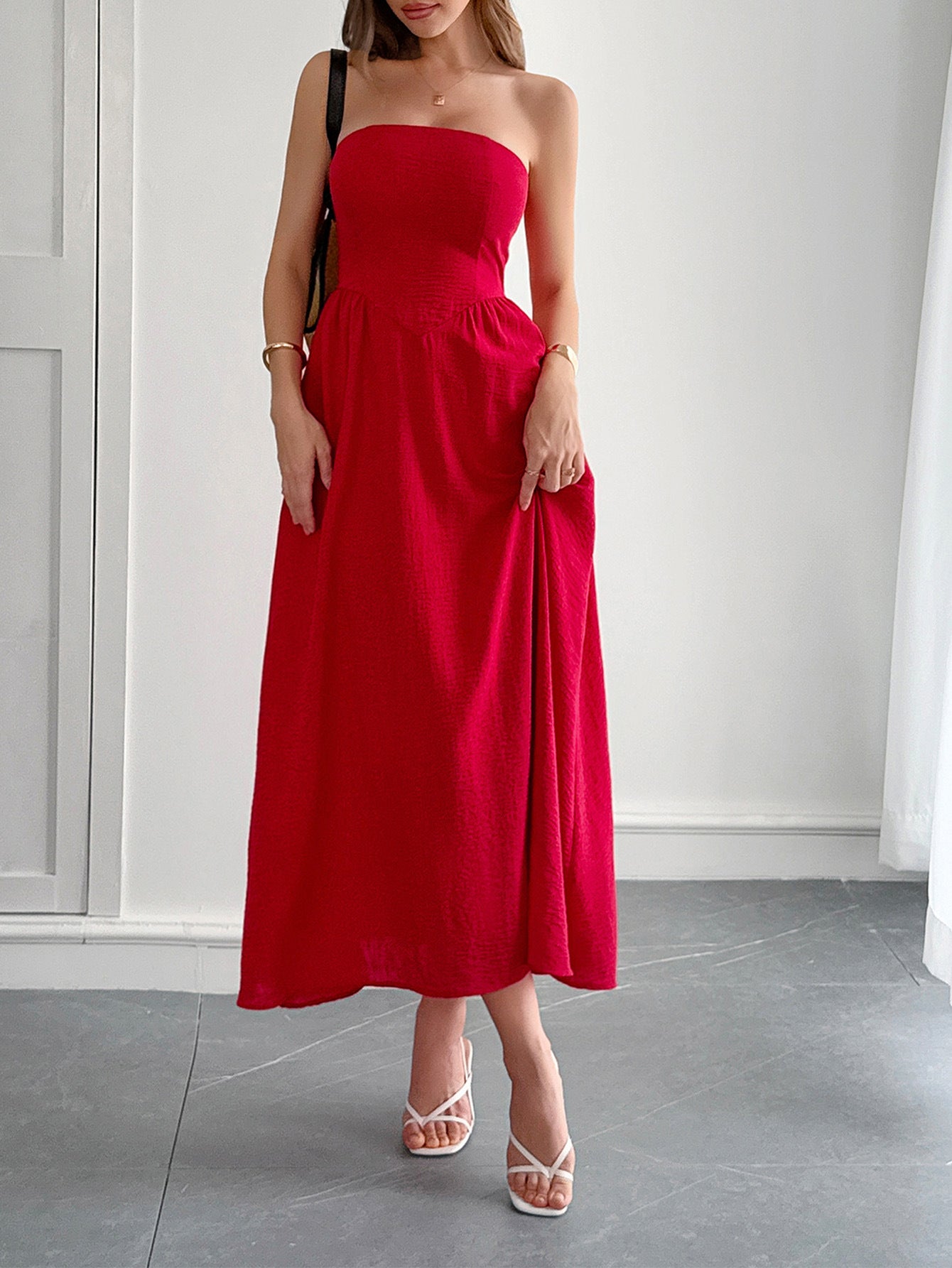 Elegant Solid Color Red A-Line Wedding Guest Dress, Red / M Elegant Solid Color Red A-Line Wedding Guest Dress, Red / M