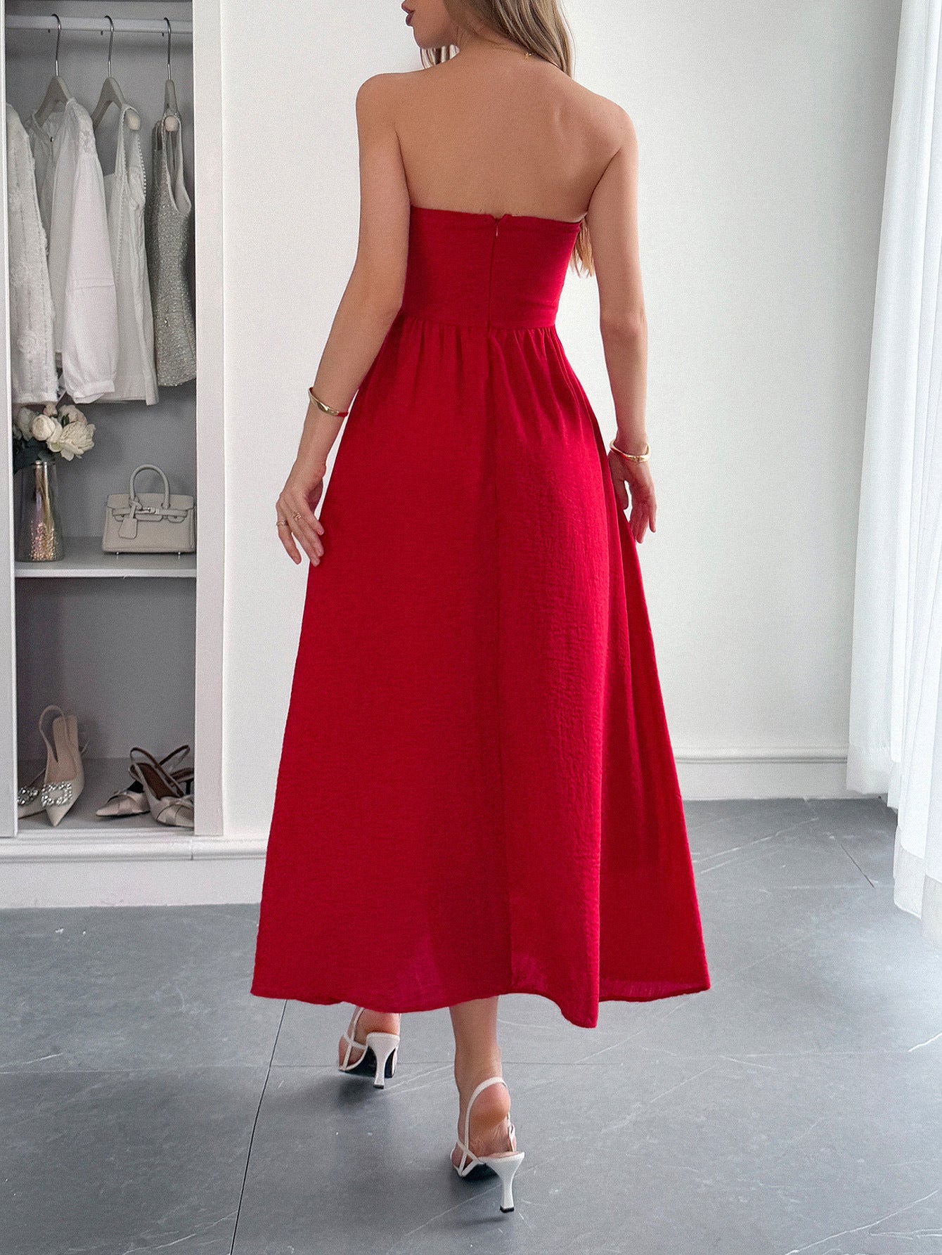Elegant Solid Color Red A-Line Wedding Guest Dress