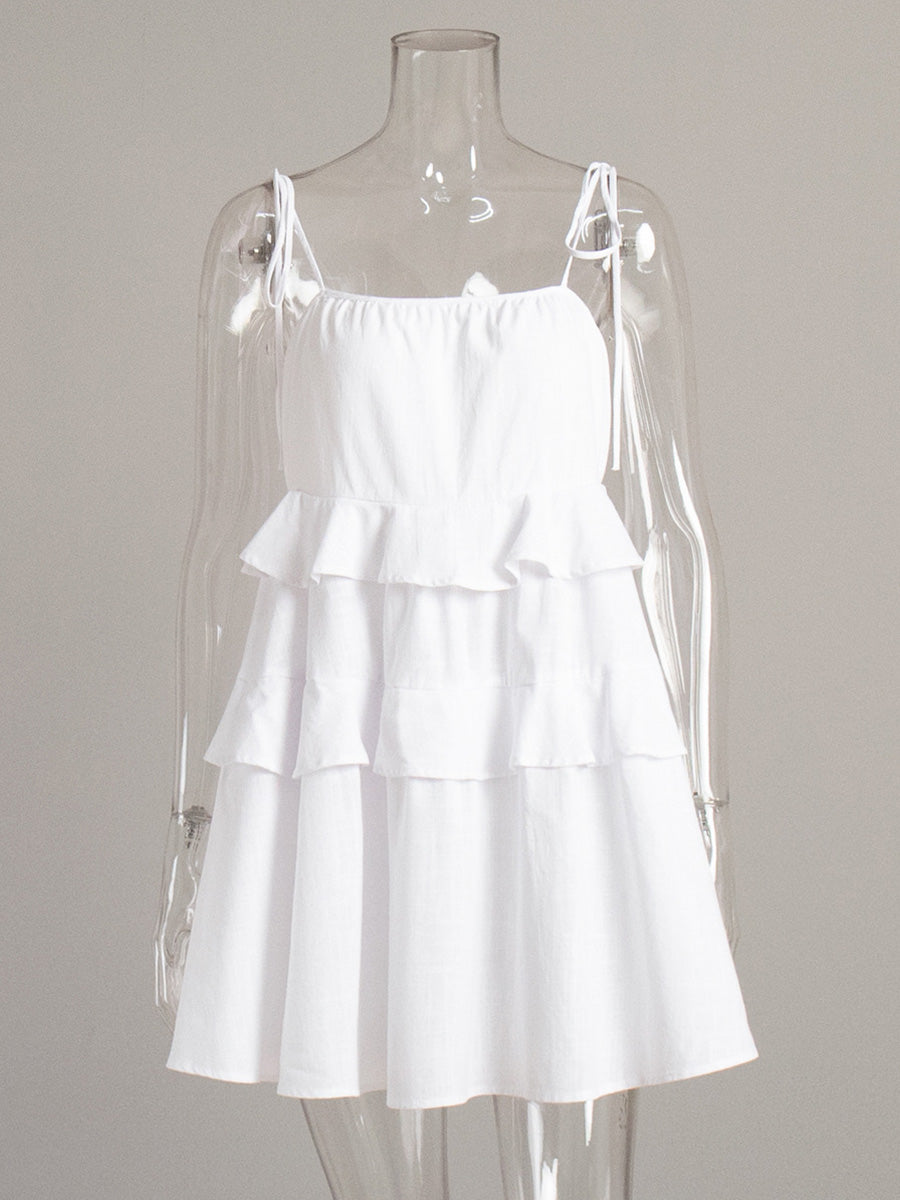 Spaghetti Straps A-Line White Layers Wedding Guest Dresses