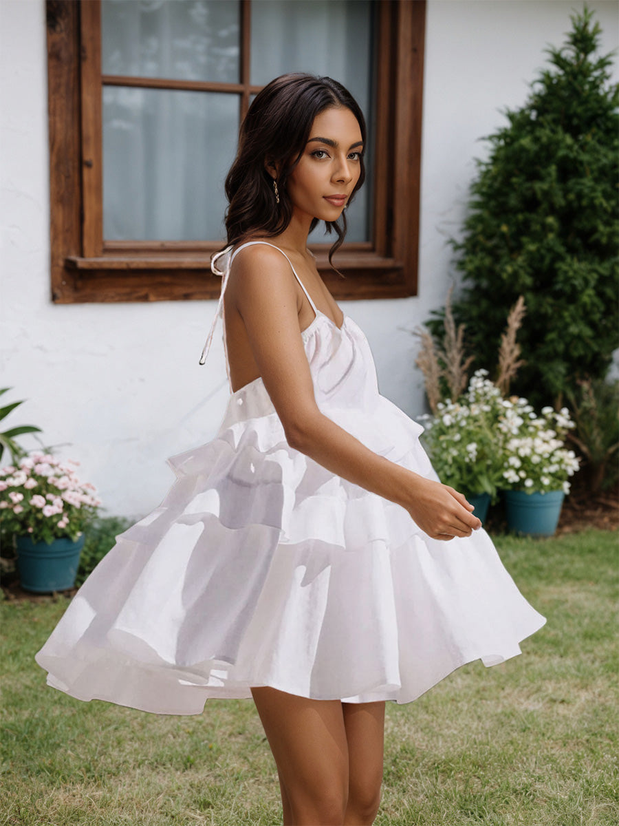 Spaghetti Straps A-Line White Layers Wedding Guest Dresses