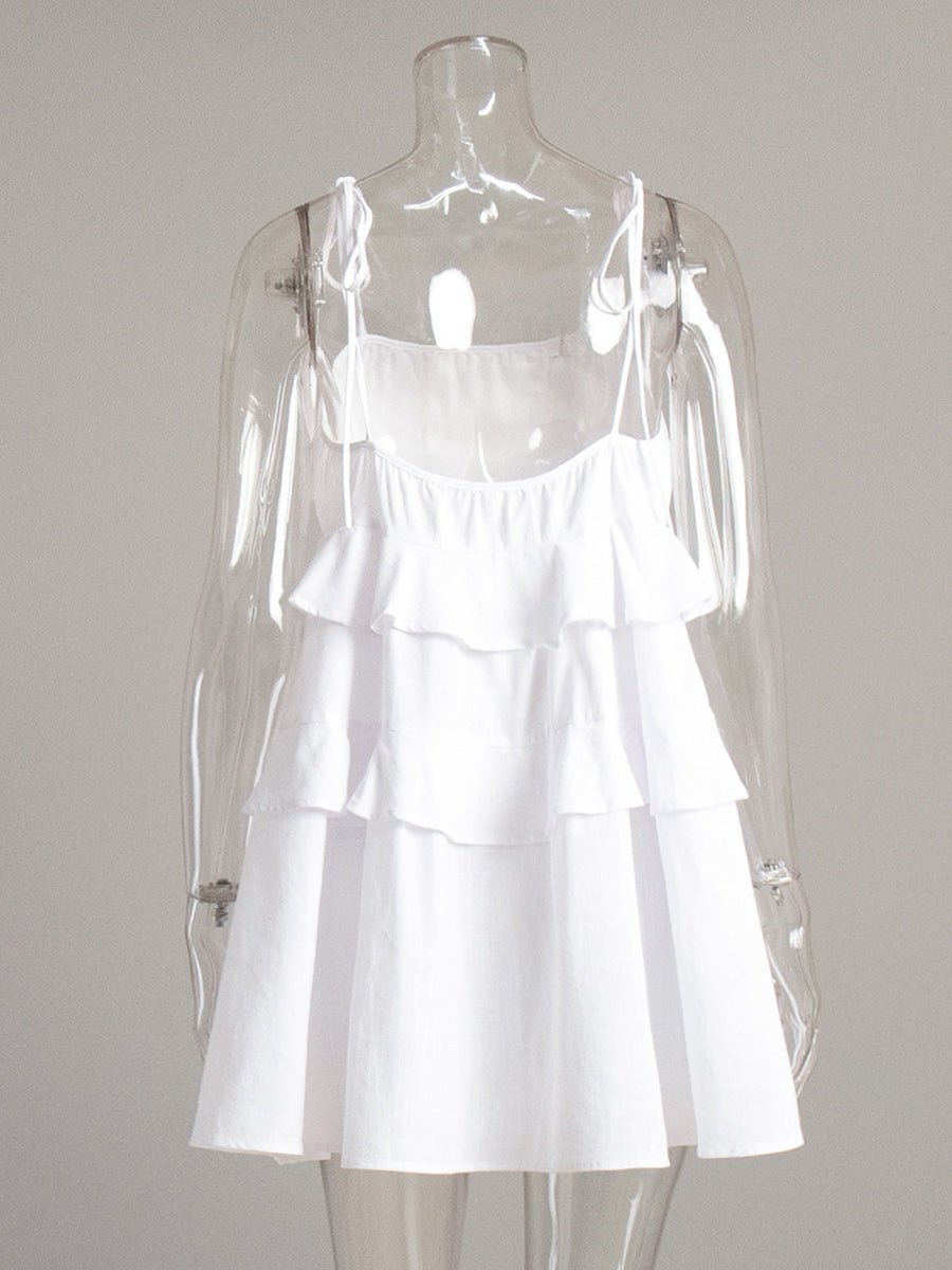 Spaghetti Straps A-Line White Layers Wedding Guest Dresses