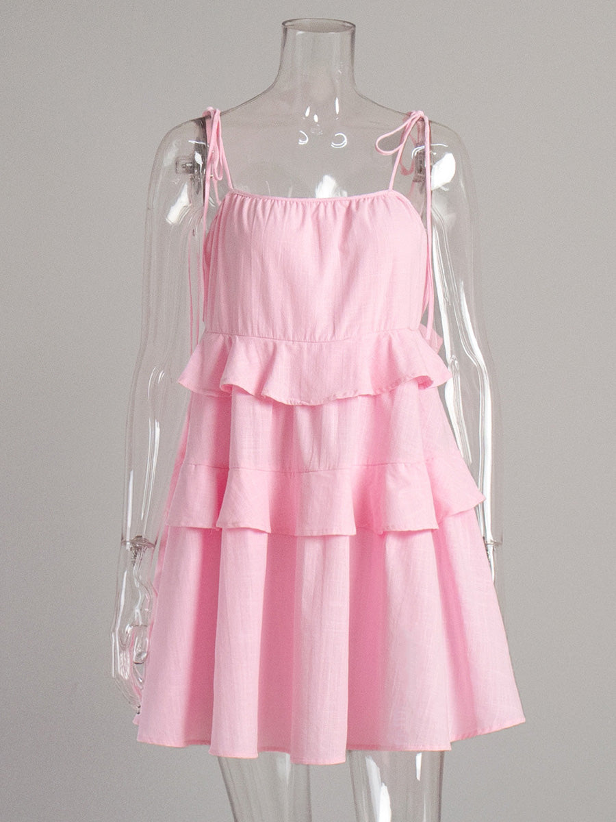 Spaghetti Straps A-Line Pink Layers Wedding Guest Dresses