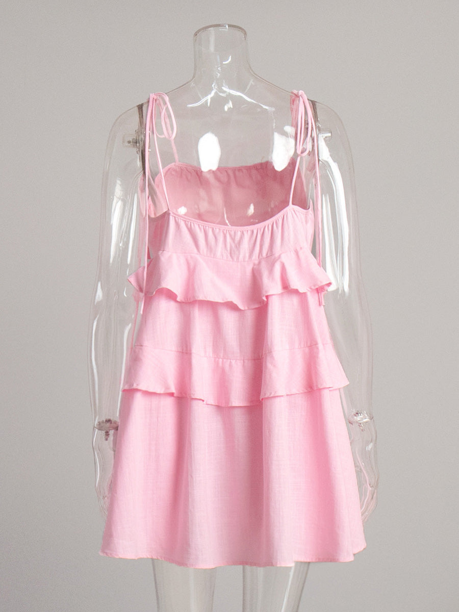 Spaghetti Straps A-Line Pink Layers Wedding Guest Dresses