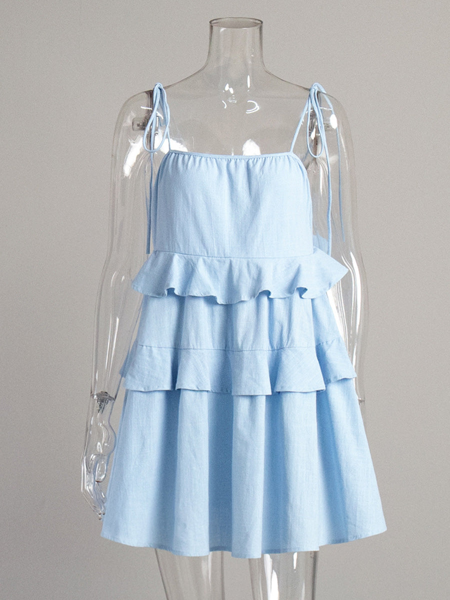 Spaghetti Straps A-Line Blue Layers Wedding Guest Dresses