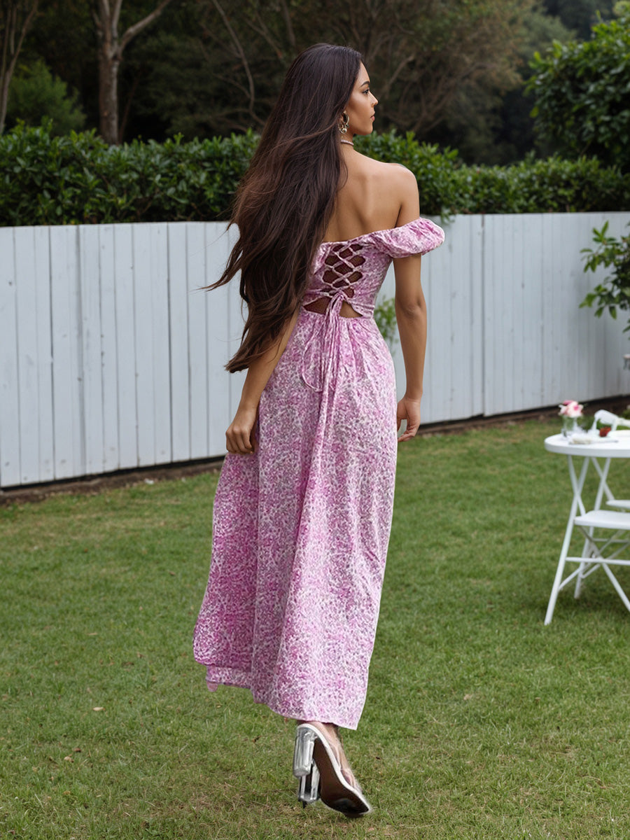 Pink One Shoulder Floral Sheath Wedding Guest Dresses with Split