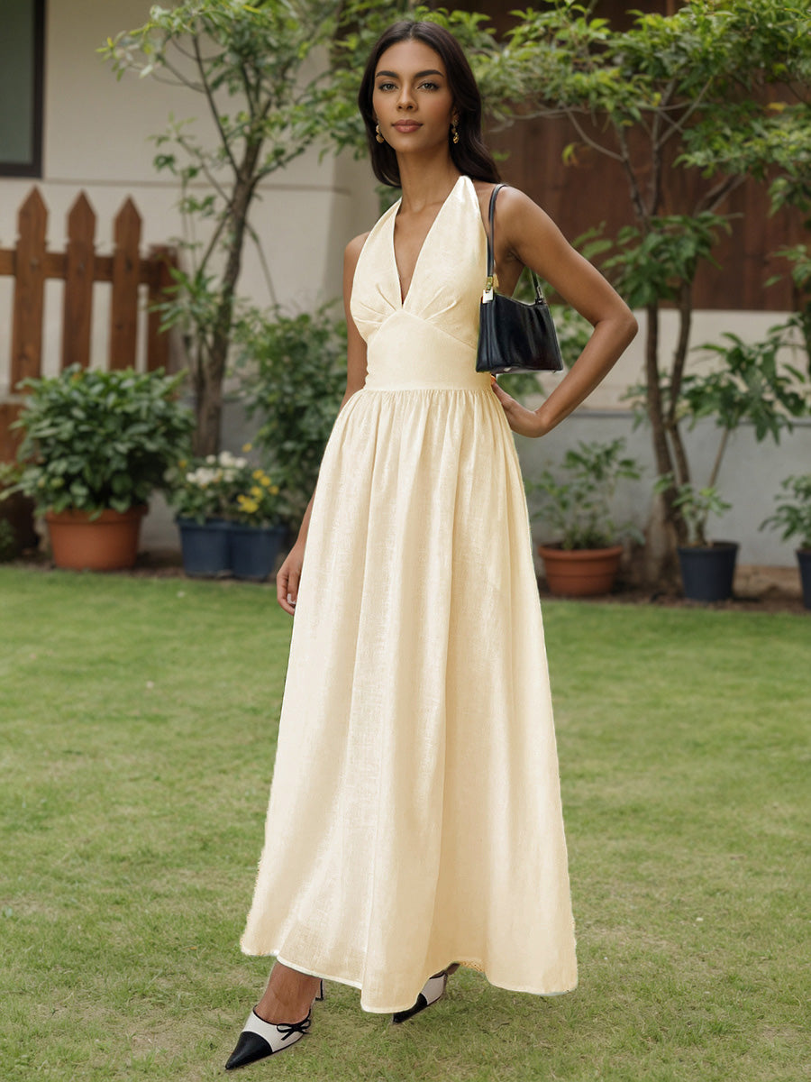 Halter A-Line Ankle Length Apricot Wedding Guest Dresses, Apricot / S Halter A-Line Ankle Length Apricot Wedding Guest Dresses, Apricot / S