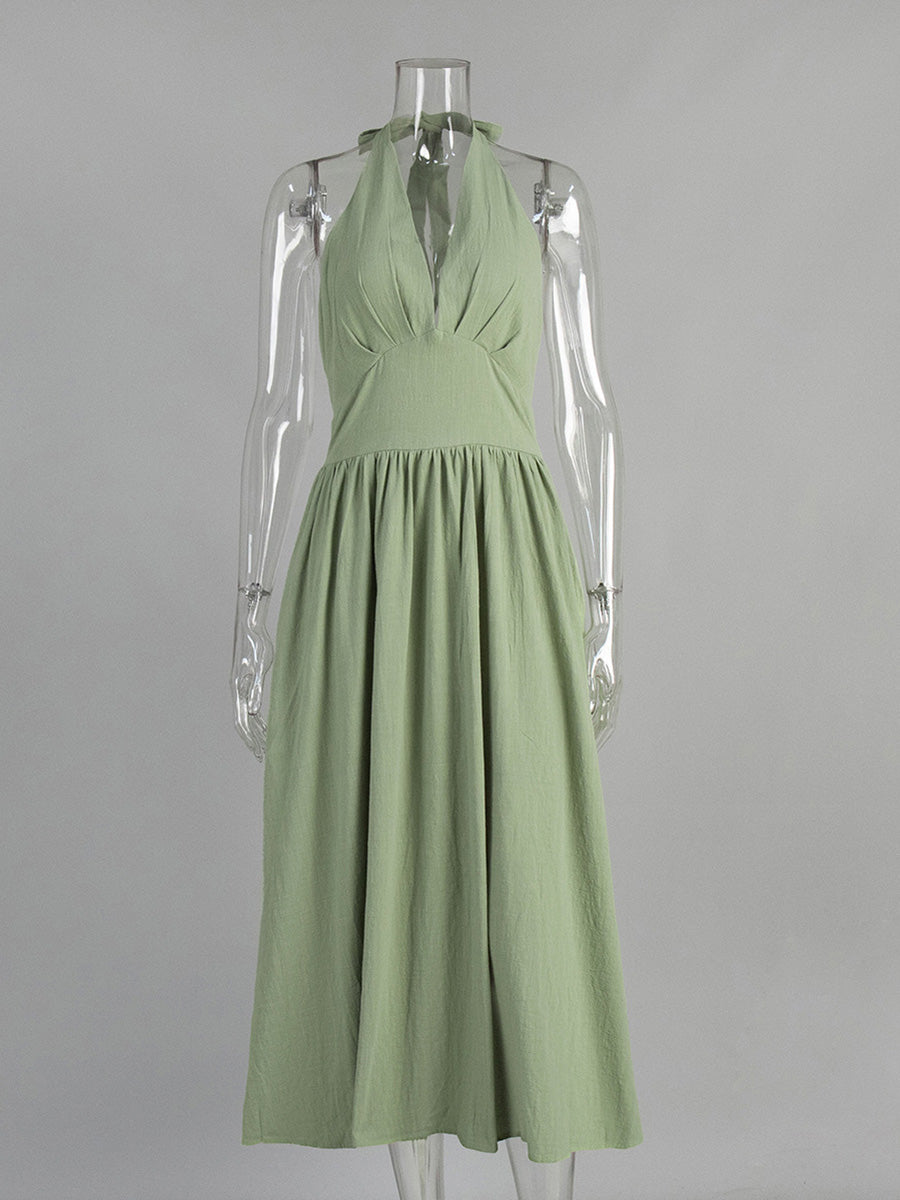 Halter A-Line Ankle Length Dusty Sage Wedding Guest Dresses