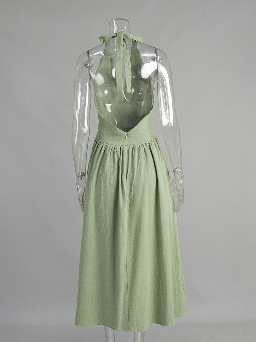 Halter A-Line Ankle Length Dusty Sage Wedding Guest Dresses