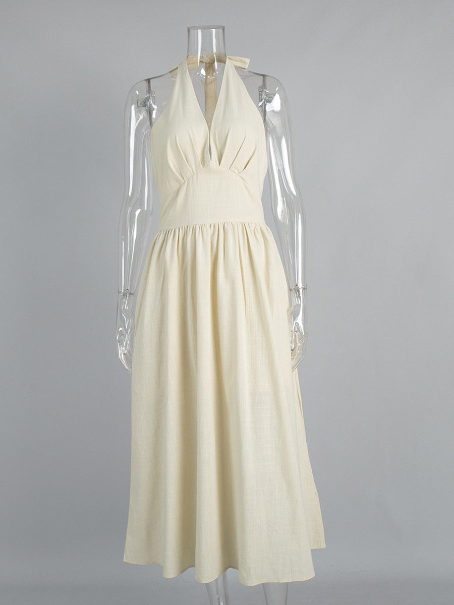 Halter A-Line Ankle Length Apricot Wedding Guest Dresses