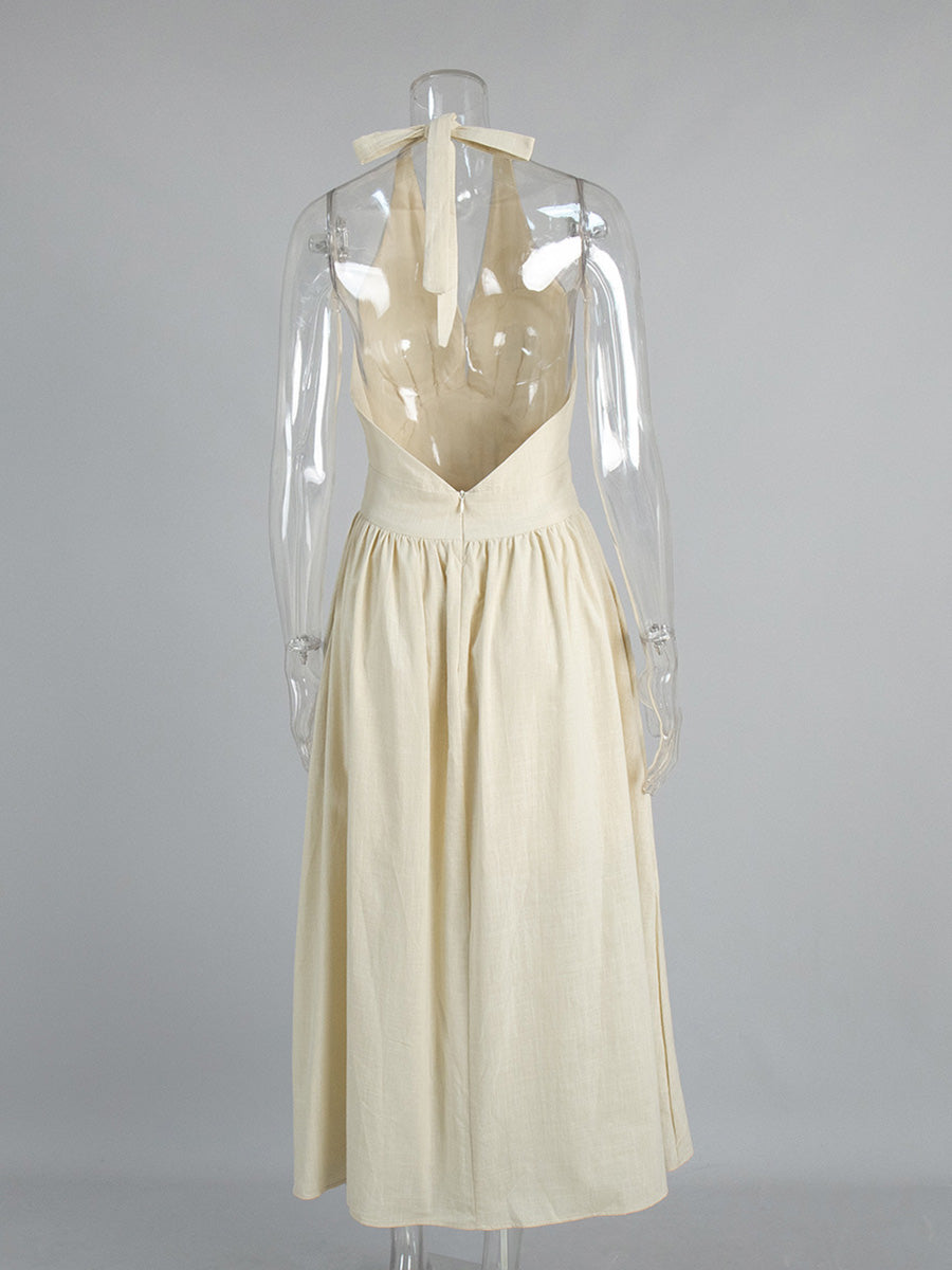 Halter A-Line Ankle Length Apricot Wedding Guest Dresses