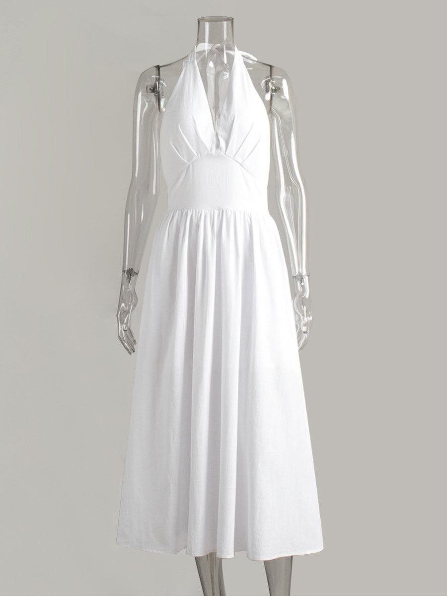 Halter A-Line Ankle Length White Wedding Guest Dresses