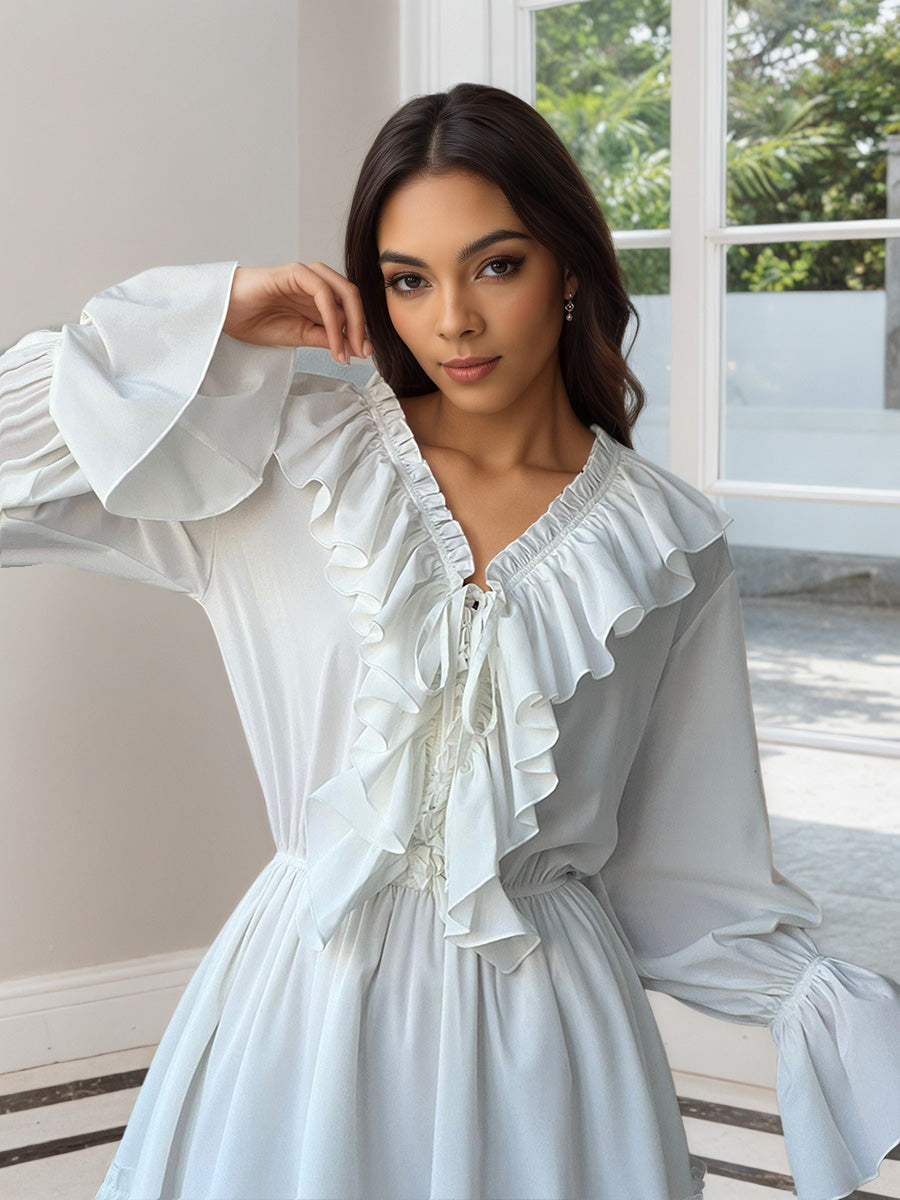 Ivory V Neck A-Line Trumpet Sleeve Wedding Guest Dresses