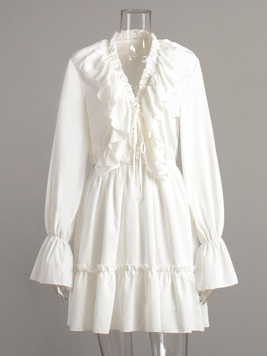 Ivory V Neck A-Line Trumpet Sleeve Wedding Guest Dresses