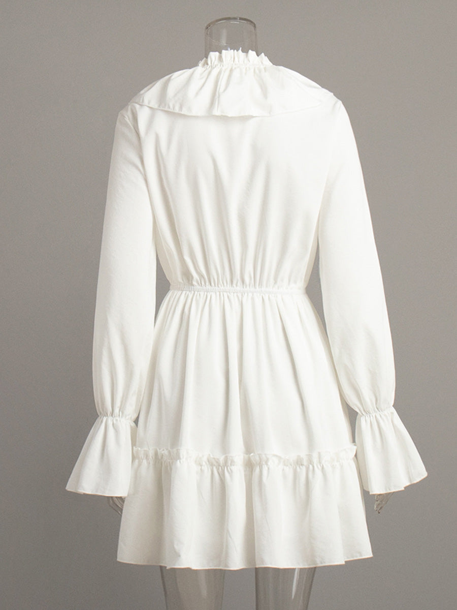 Ivory V Neck A-Line Trumpet Sleeve Wedding Guest Dresses