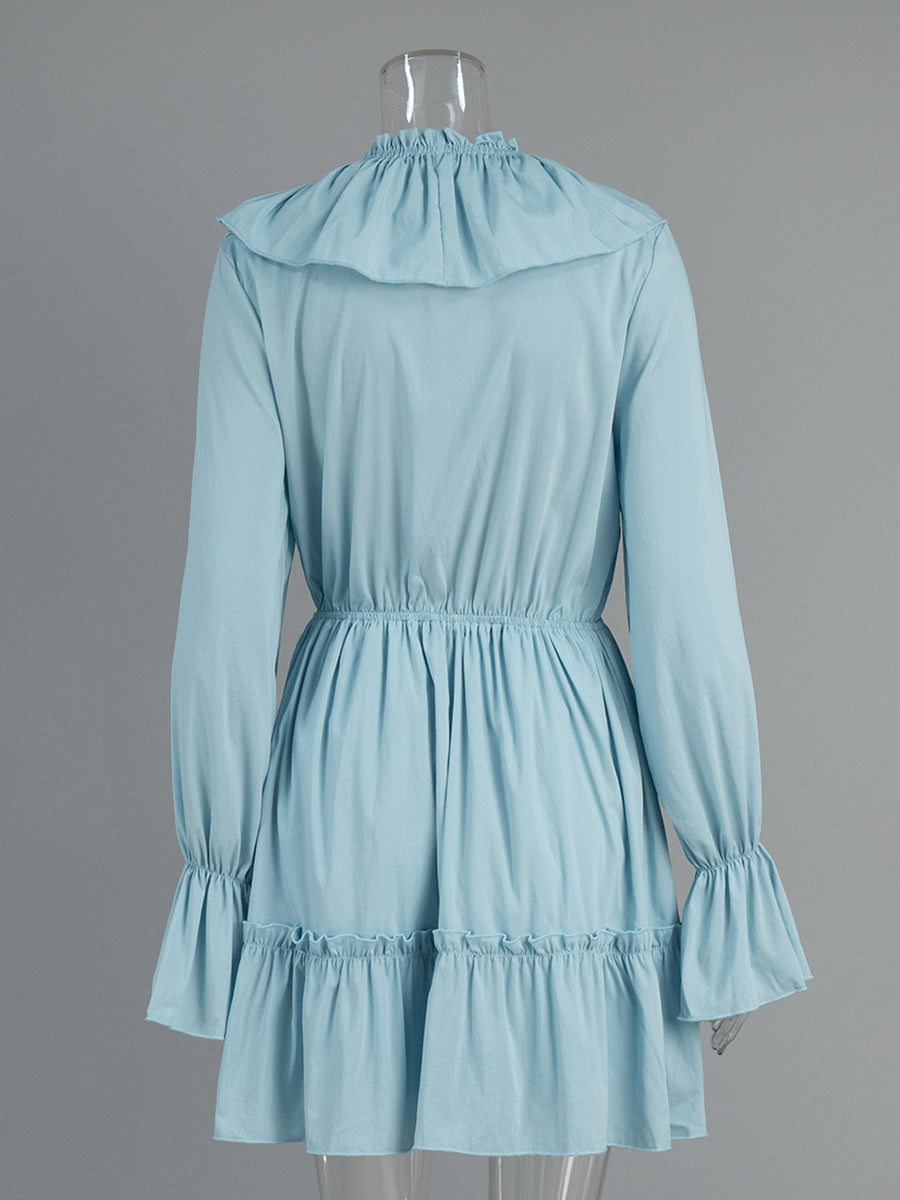 Blue V Neck A-Line Trumpet Sleeve Wedding Guest Dresses