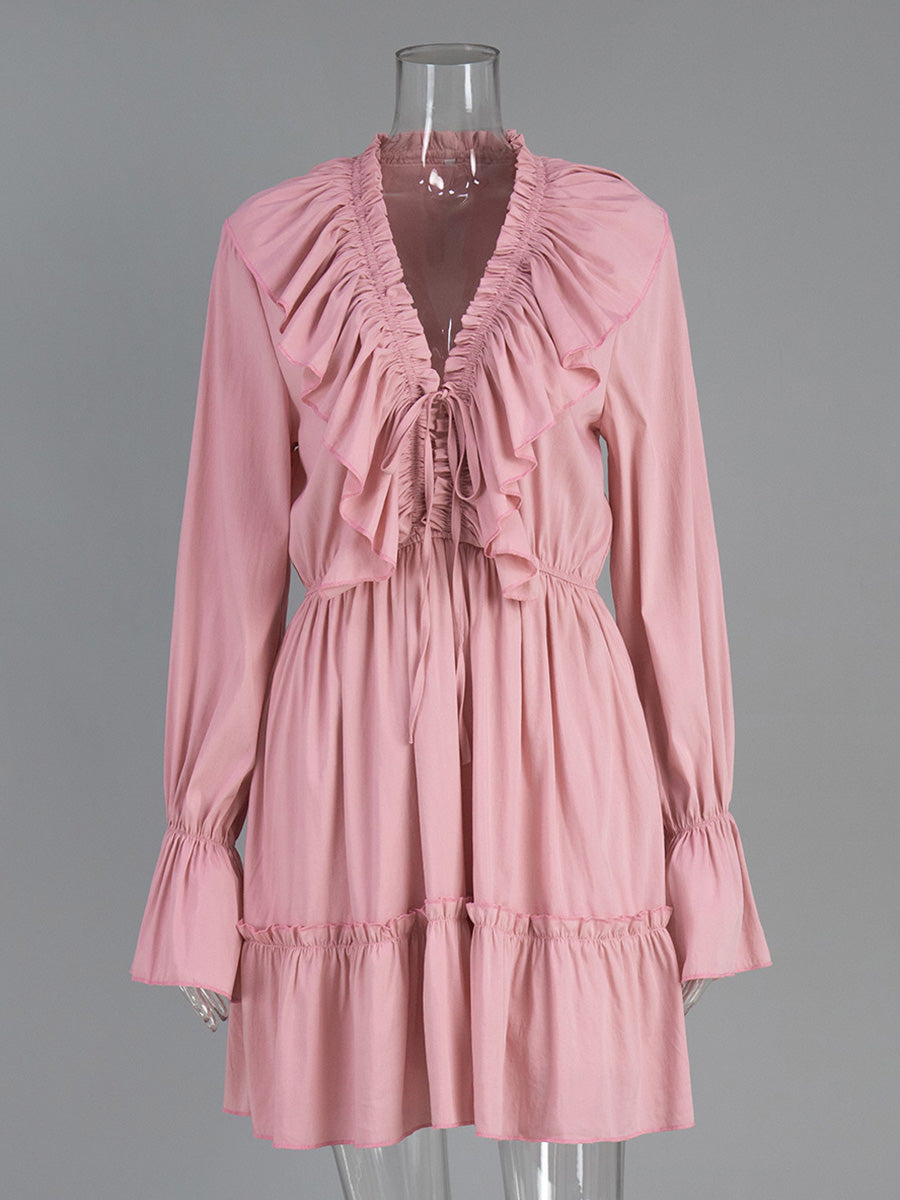 Flamingo V Neck A-Line Trumpet Sleeve Wedding Guest Dresses