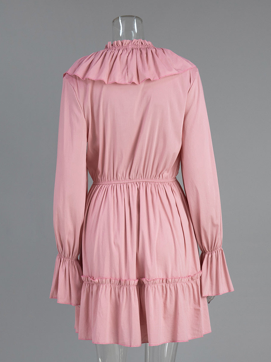 Flamingo V Neck A-Line Trumpet Sleeve Wedding Guest Dresses