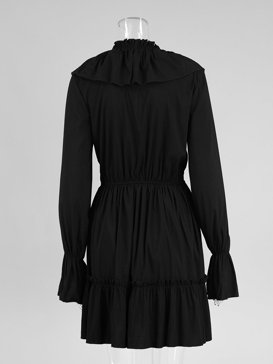 Black V Neck A-Line Trumpet Sleeve Wedding Guest Dresses