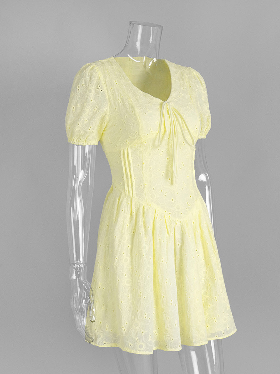 Daffodil V-Neck Short Sleeves A-Line Mini Wedding Guest Dresses