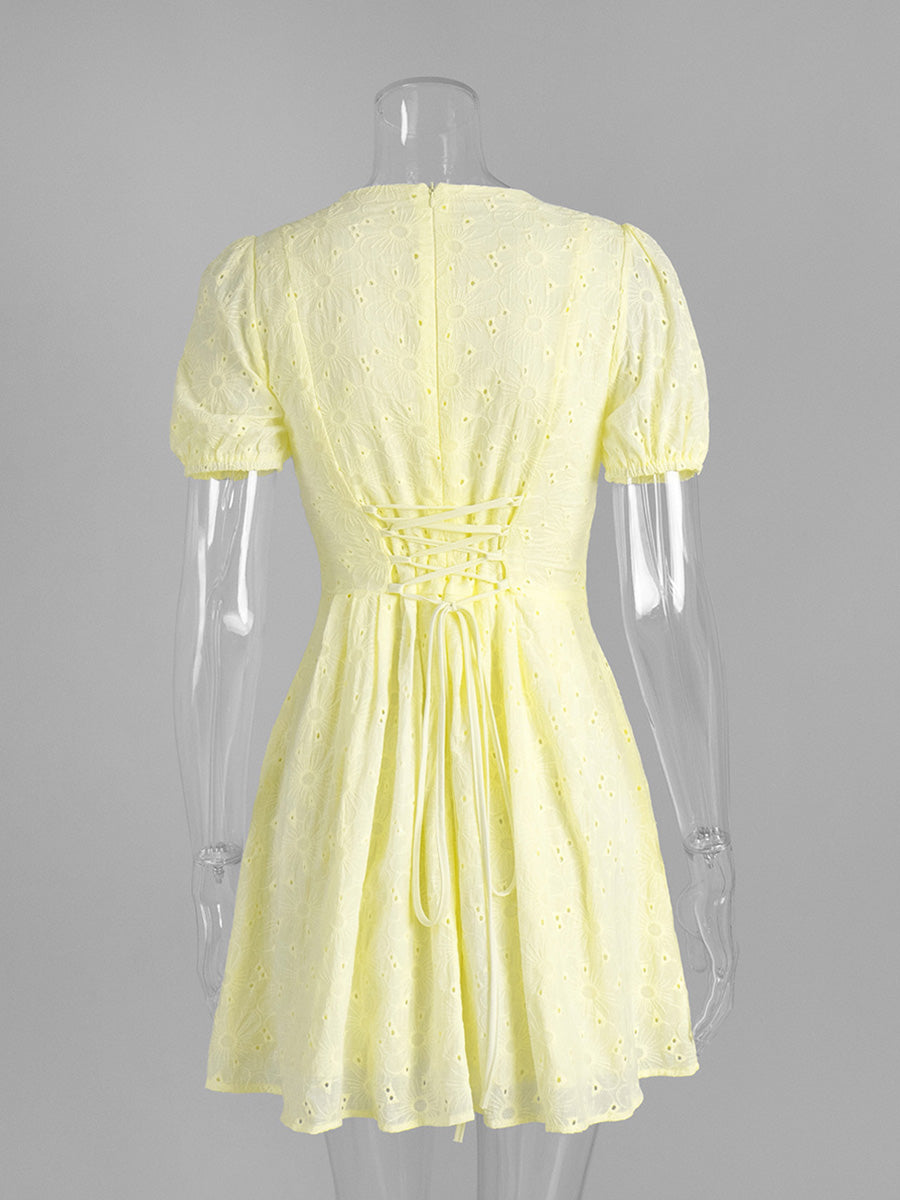Daffodil V-Neck Short Sleeves A-Line Mini Wedding Guest Dresses