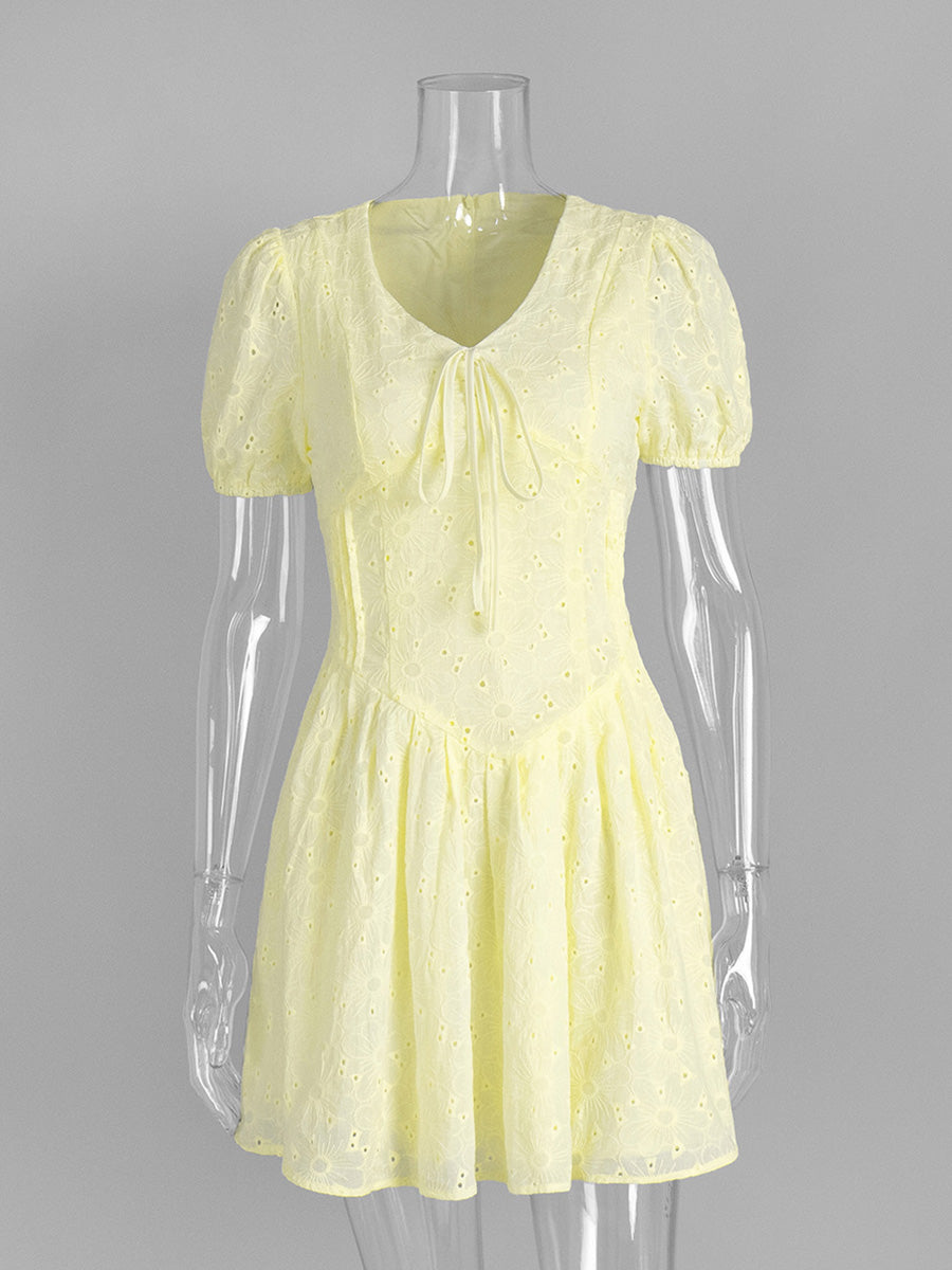 Daffodil V-Neck Short Sleeves A-Line Mini Wedding Guest Dresses
