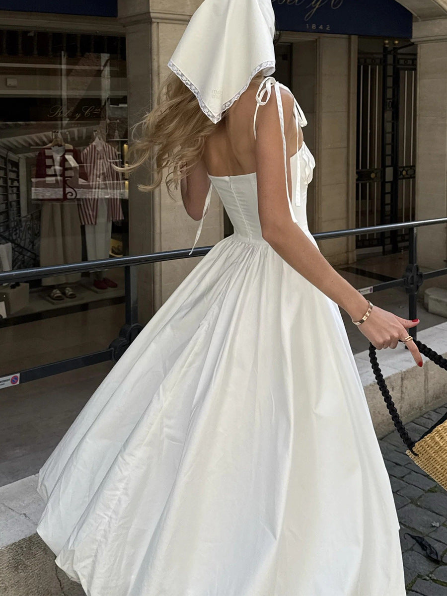 Straps A-Line White Puffy Wedding Guest Dresses