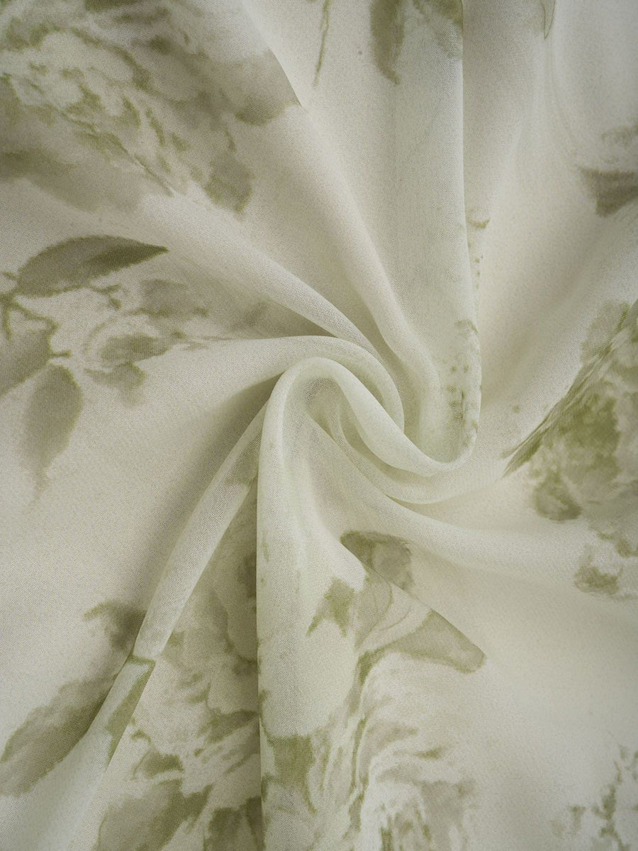 Beautiful Long Sleeves Floral Chiffon Forest Core Prom Dresses