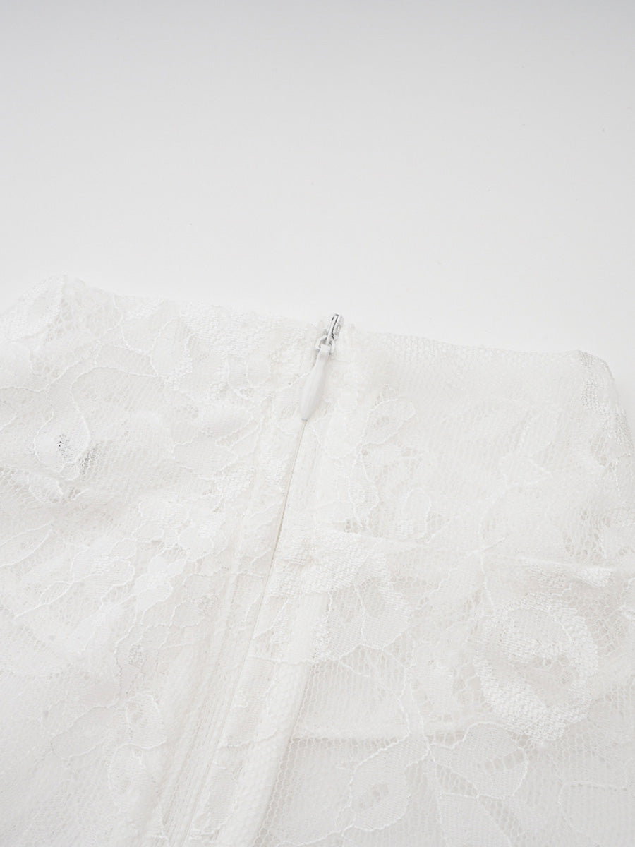 Charming Sheath Long White Prom Dresses With Layers Lace