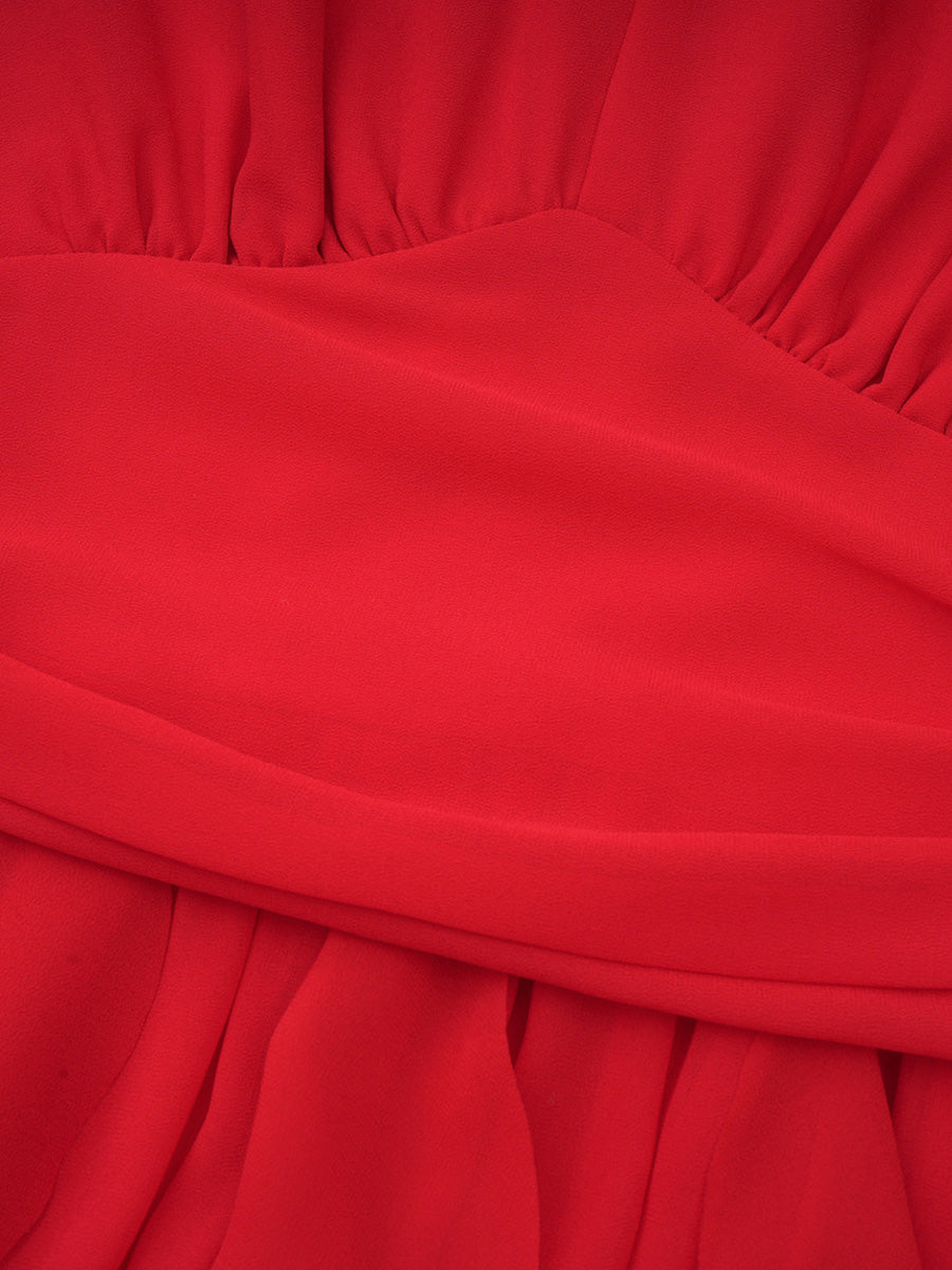 Modest Red Long Sleeves V-neck Chiffon Prom Dresses