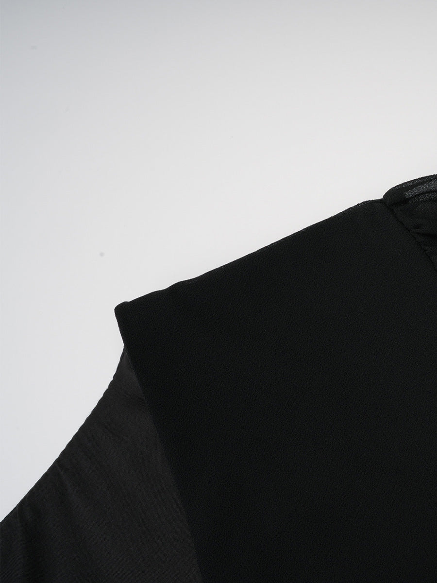 Formal Black V-neck Long Chiffon Prom Dresses With Sleeves