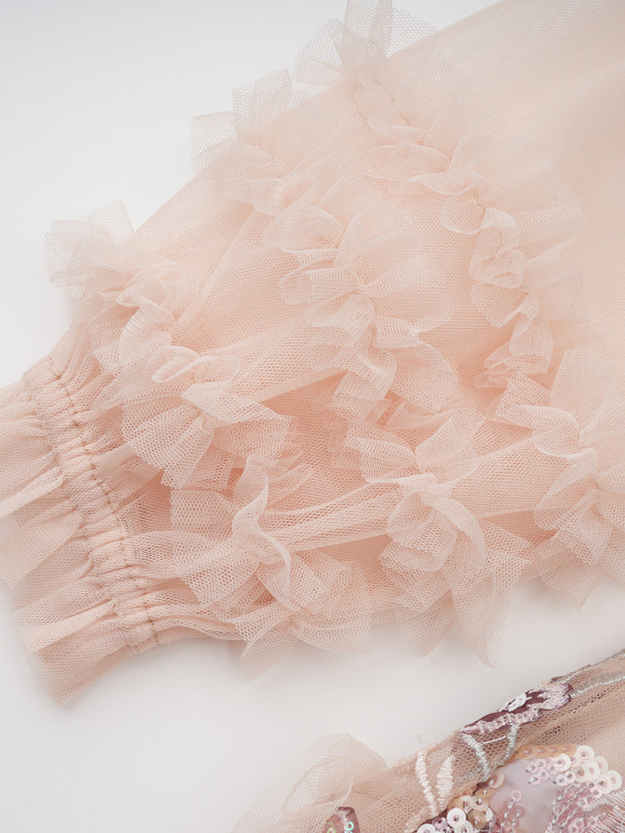 Gorgeous Lace Tulle Floral Prom Dresses With Long Sleeves