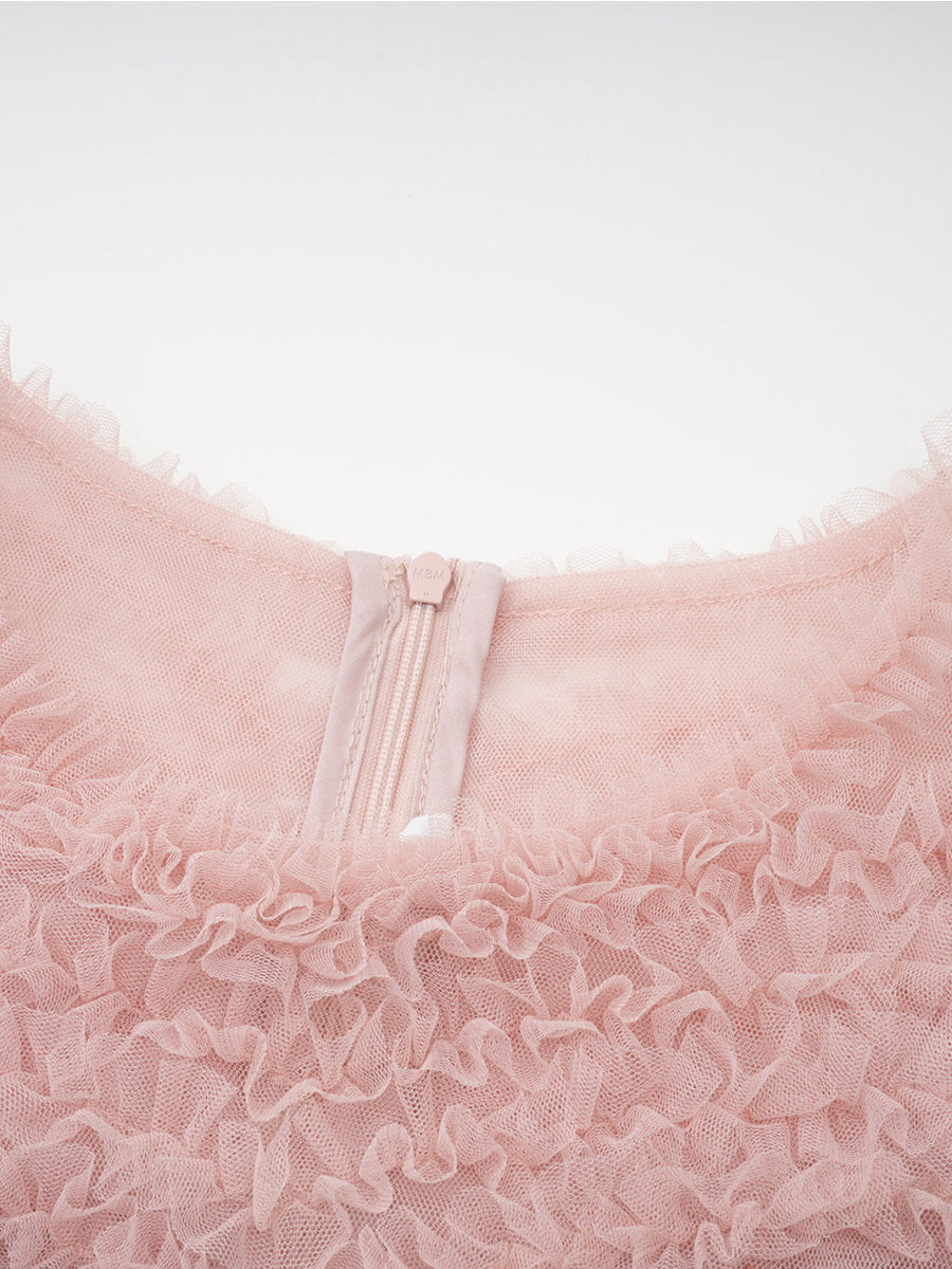 Beautiful Rose Gold Long Sleeves Sequin Tulle Ruffles Prom Dresses