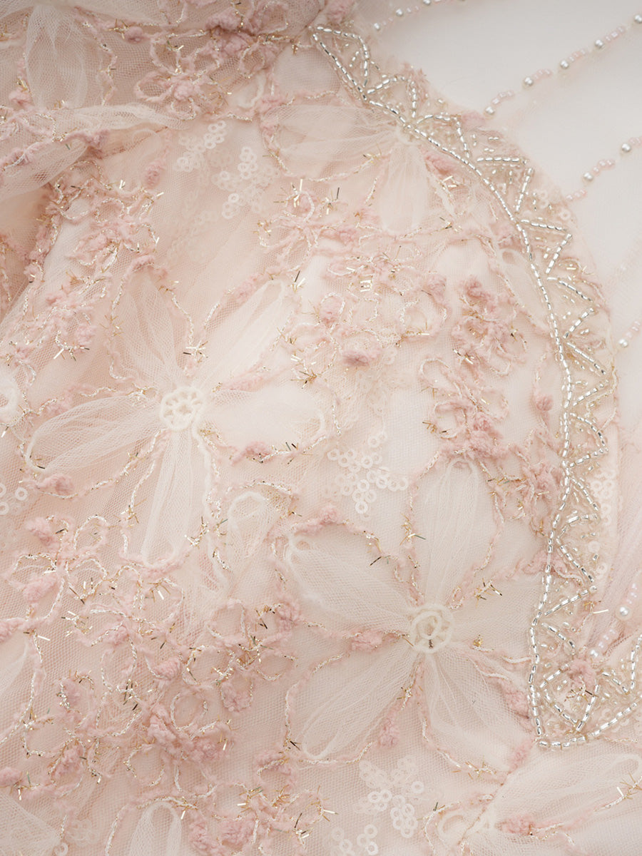 Lovely Floral Lace Long Sleeves Beading Princess Prom Dresses