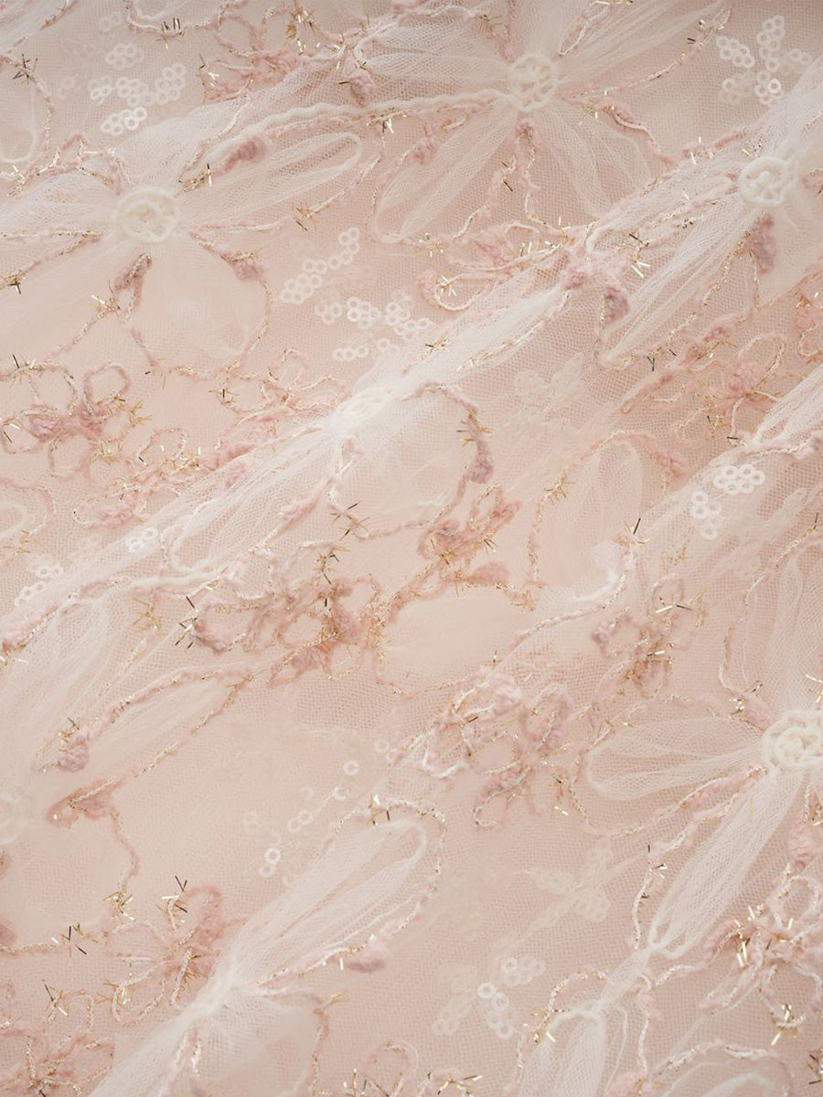 Lovely Floral Lace Long Sleeves Beading Princess Prom Dresses