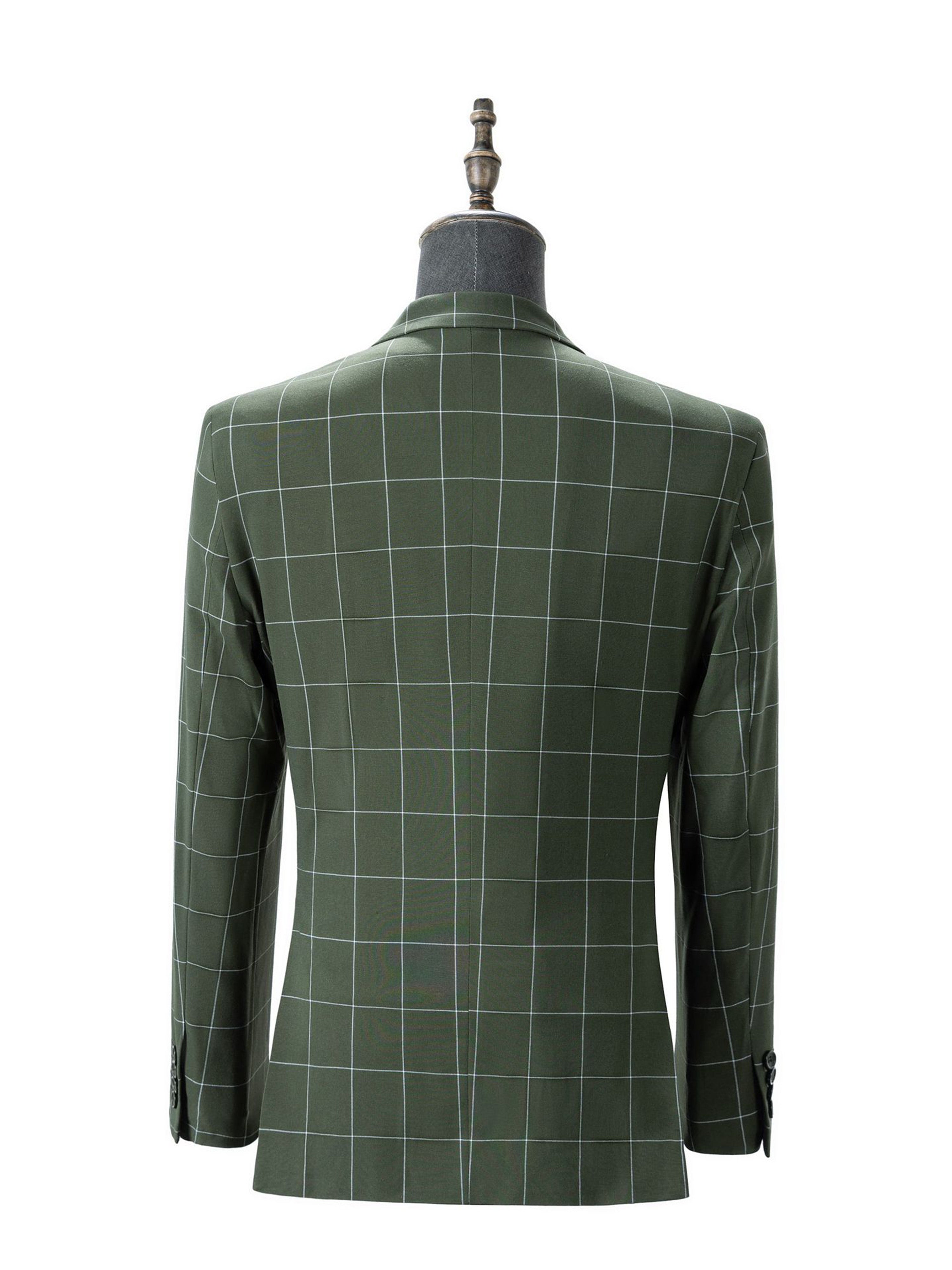 Casual Plaid 3 Pieces Slim Fit Double Breasted Vest Men's Suits