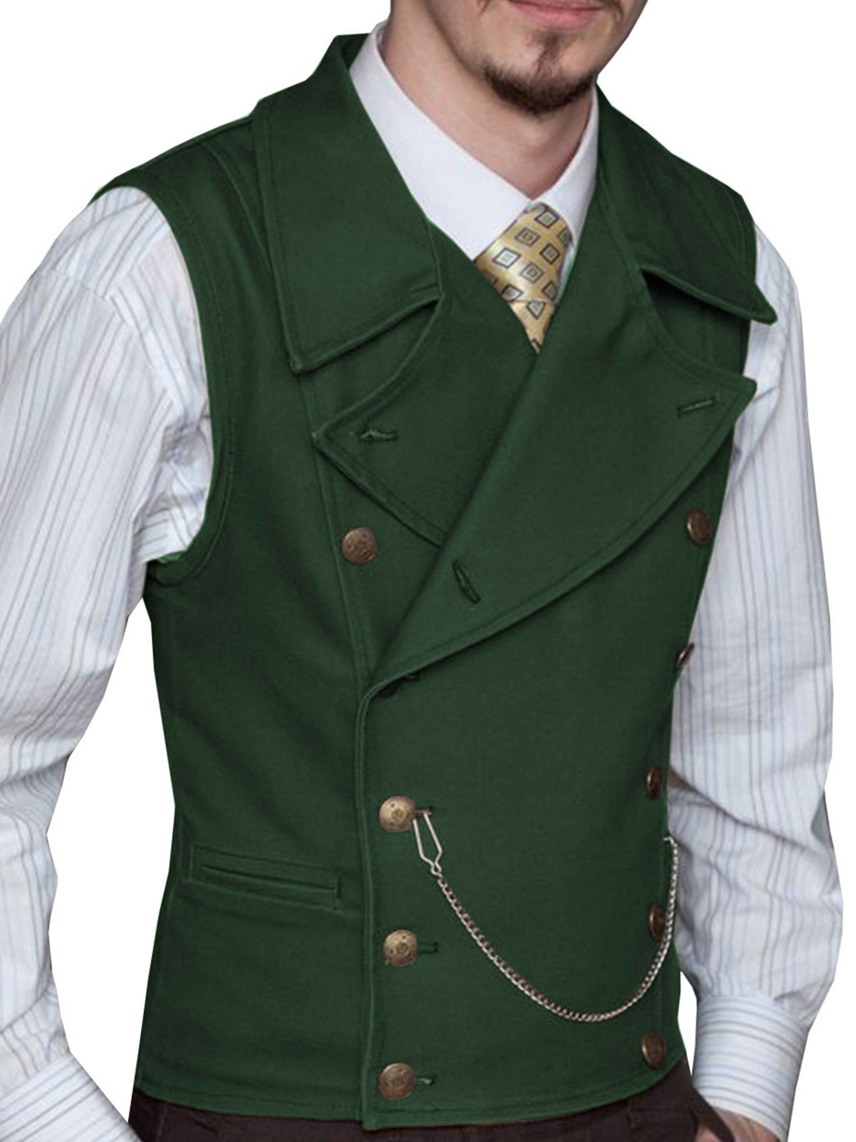 Dark Green Peak Lapel Double Breasted Slim Fit Solid Color Men's Suit