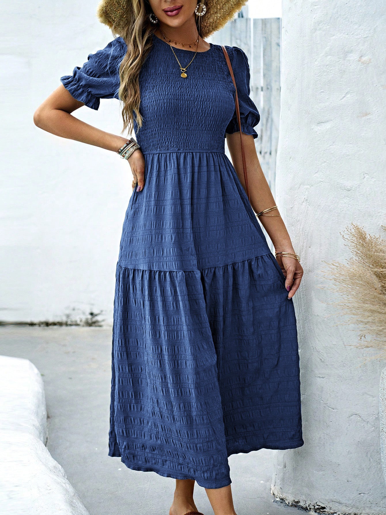 Navy Blue Short Sleeves Wedding Guest Dress, Navy_Blue / M Navy Blue Short Sleeves Wedding Guest Dress, Navy_Blue / M