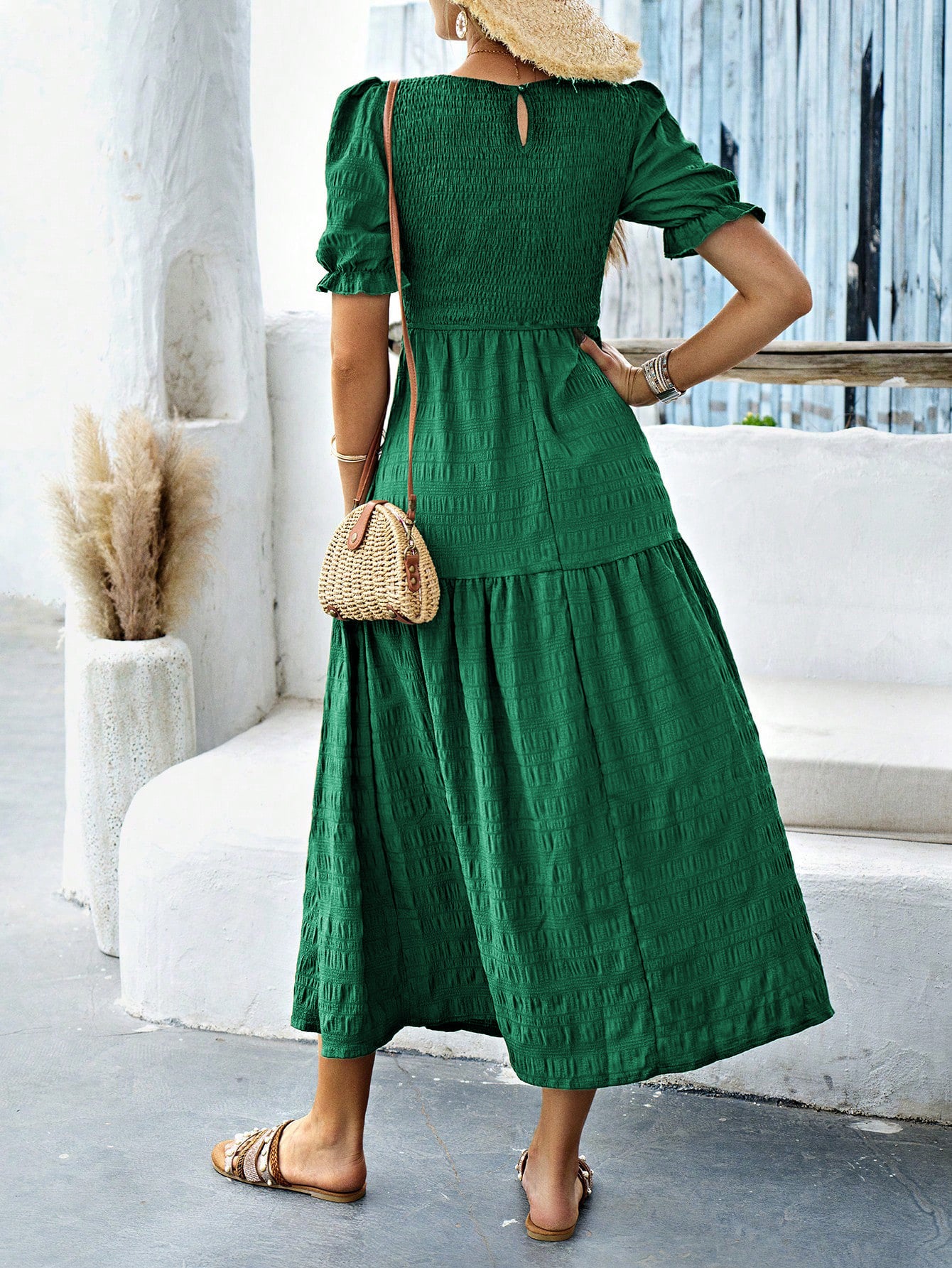 Emerald Short Sleeves Wedding Guest Dress