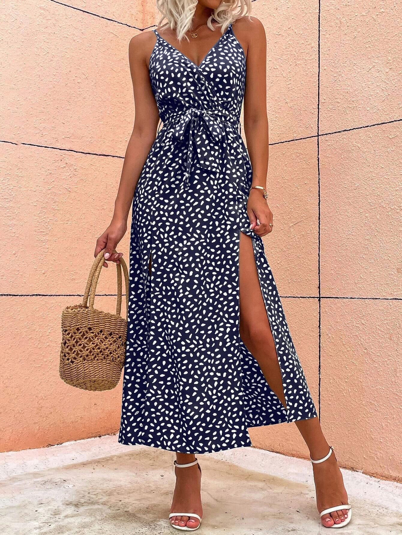 V-Neck Sleeveless Wedding Guest Dress with Split