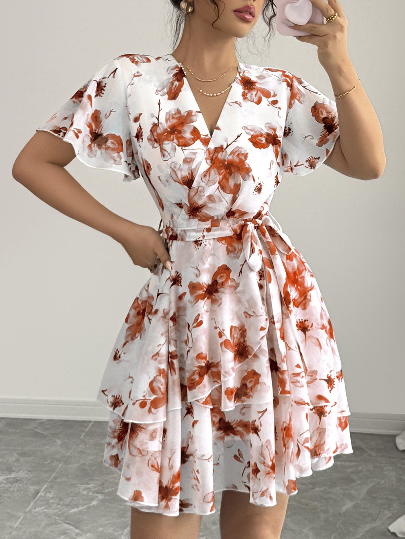 short floral dress for wedding guest Sadie & Sage Floral Satin Mini Dress
