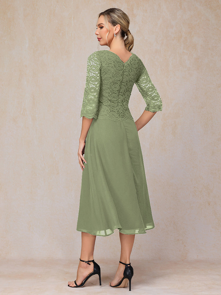 A-Line Tea Length Chiffon Lace Mother Of The Groom Dress