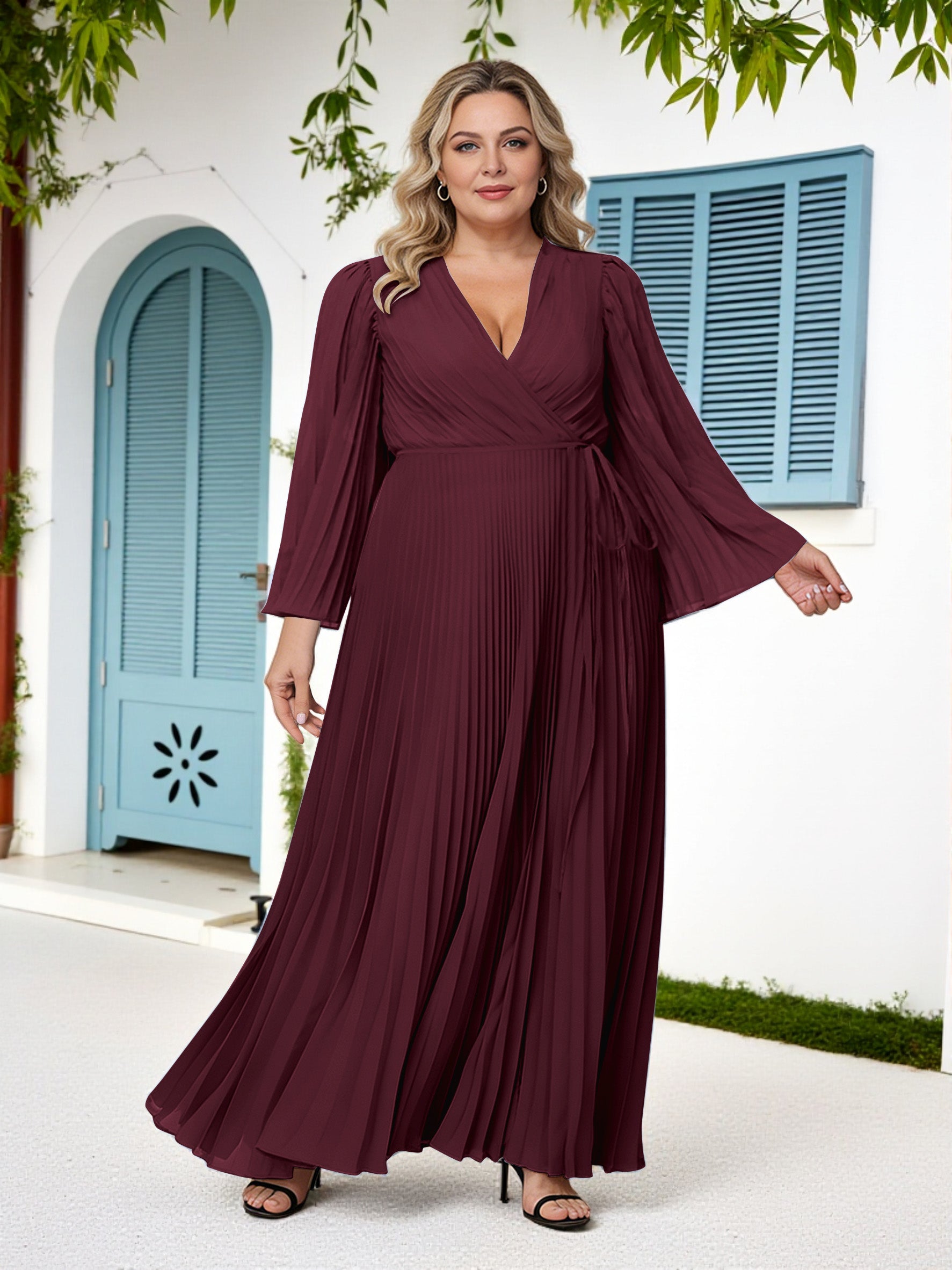 Cicinia Pleats Chiffon Cabernet Mother Of The Bride Dress Plus Size Long Floor Length A-line