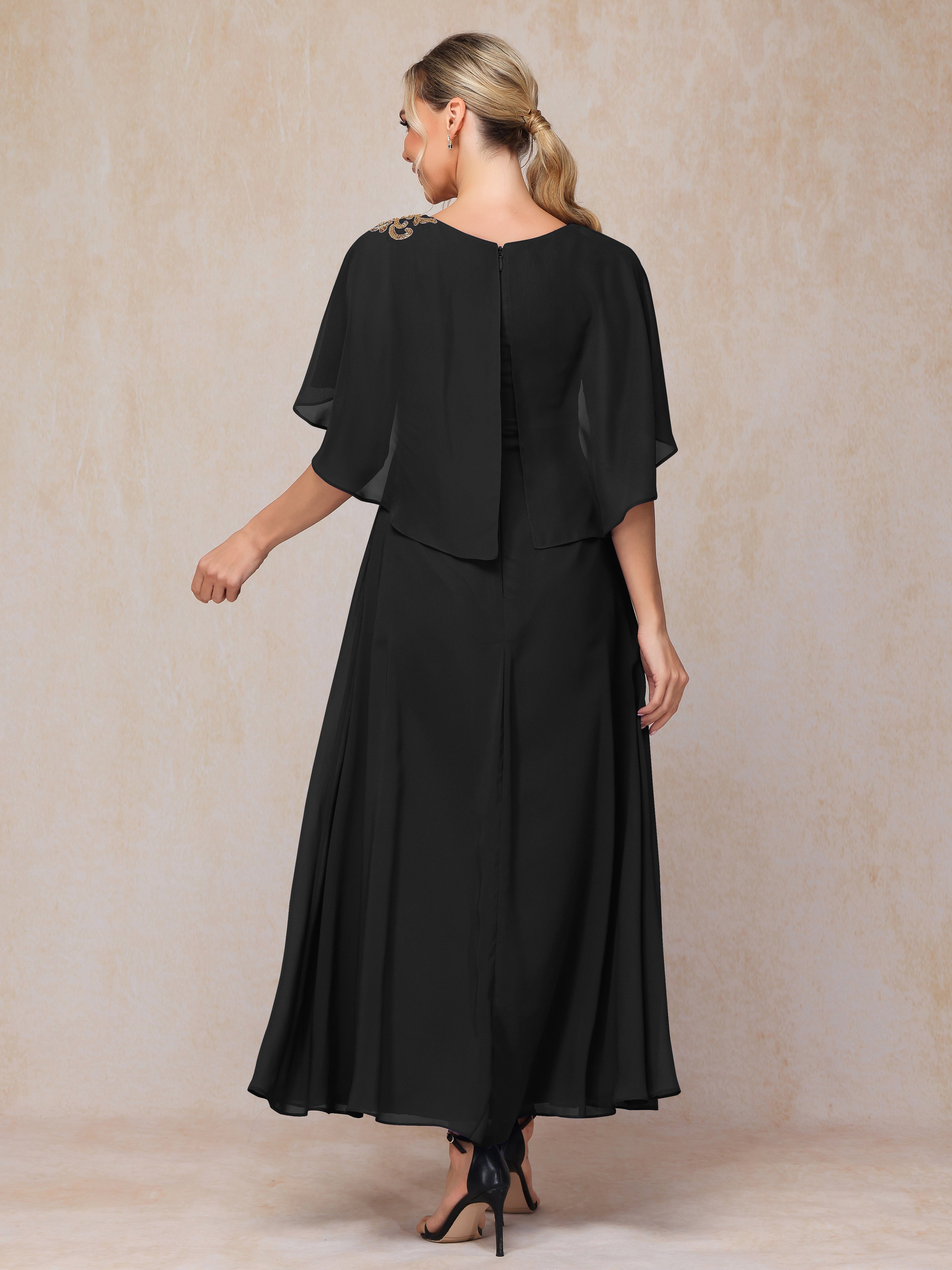 Formal Short Sleeves Ankle Length Chiffon Wedding Guest Dresses