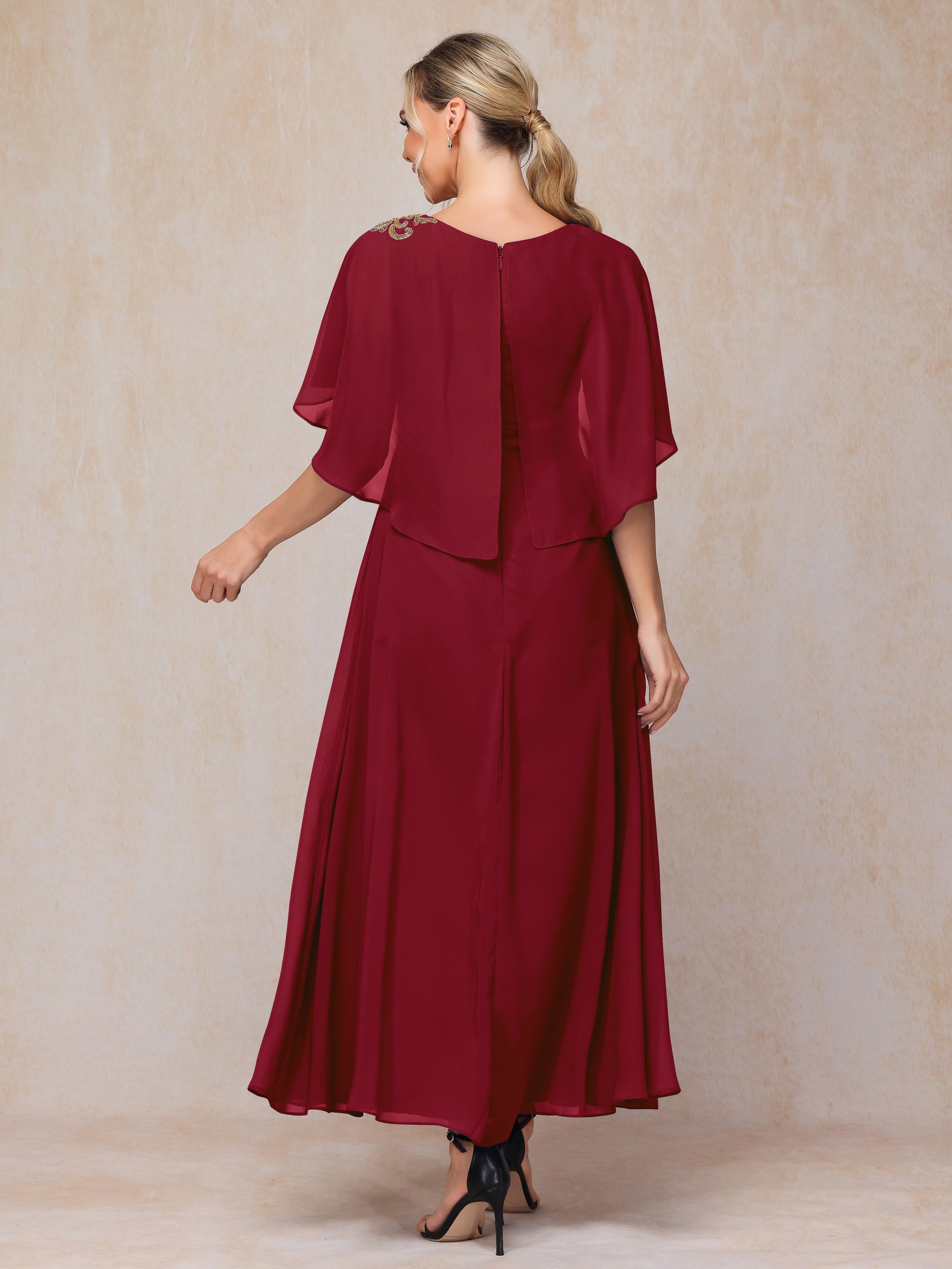 Formal Short Sleeves Ankle Length Chiffon Wedding Guest Dresses