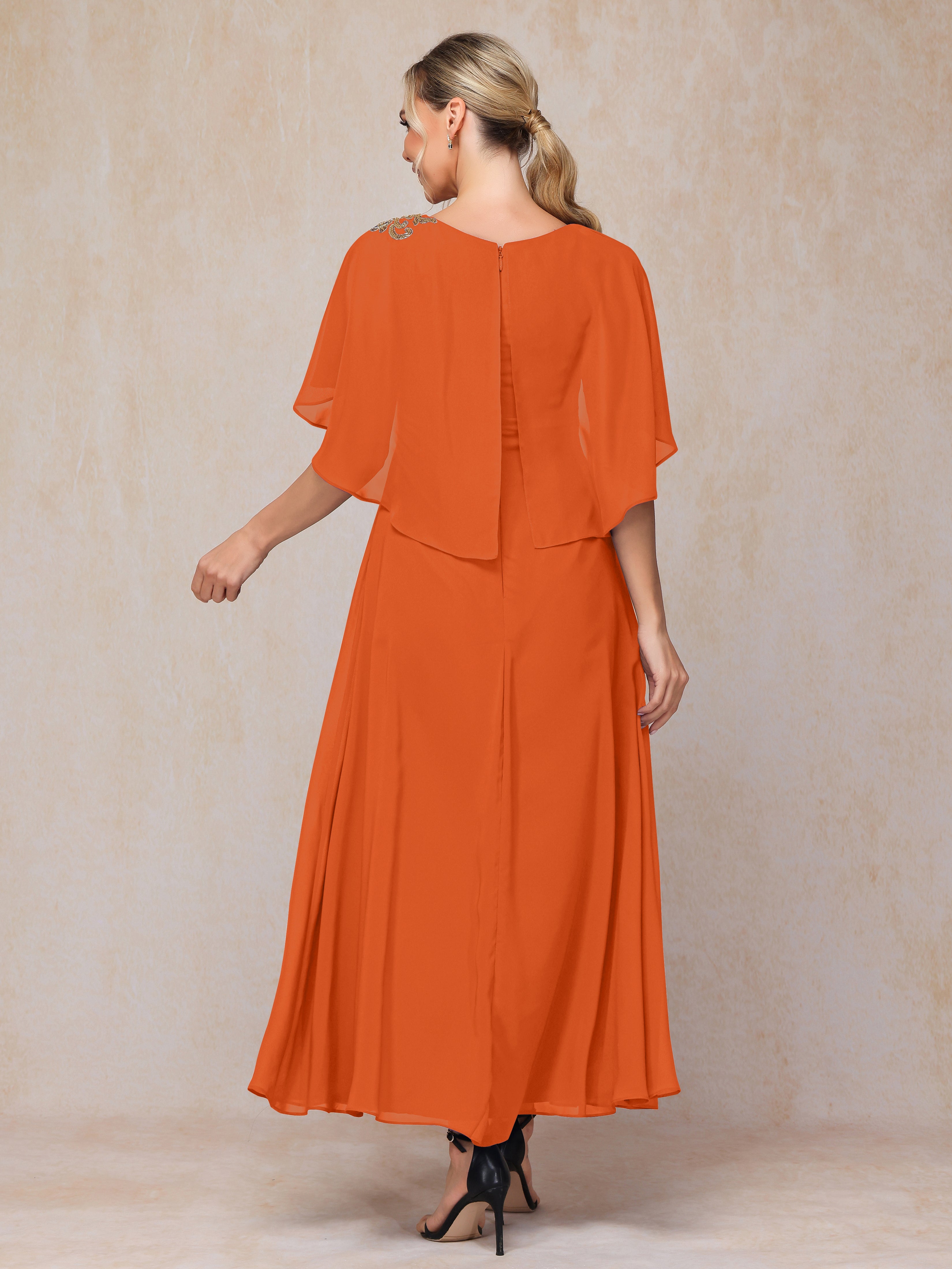 Formal Short Sleeves Ankle Length Chiffon Wedding Guest Dresses