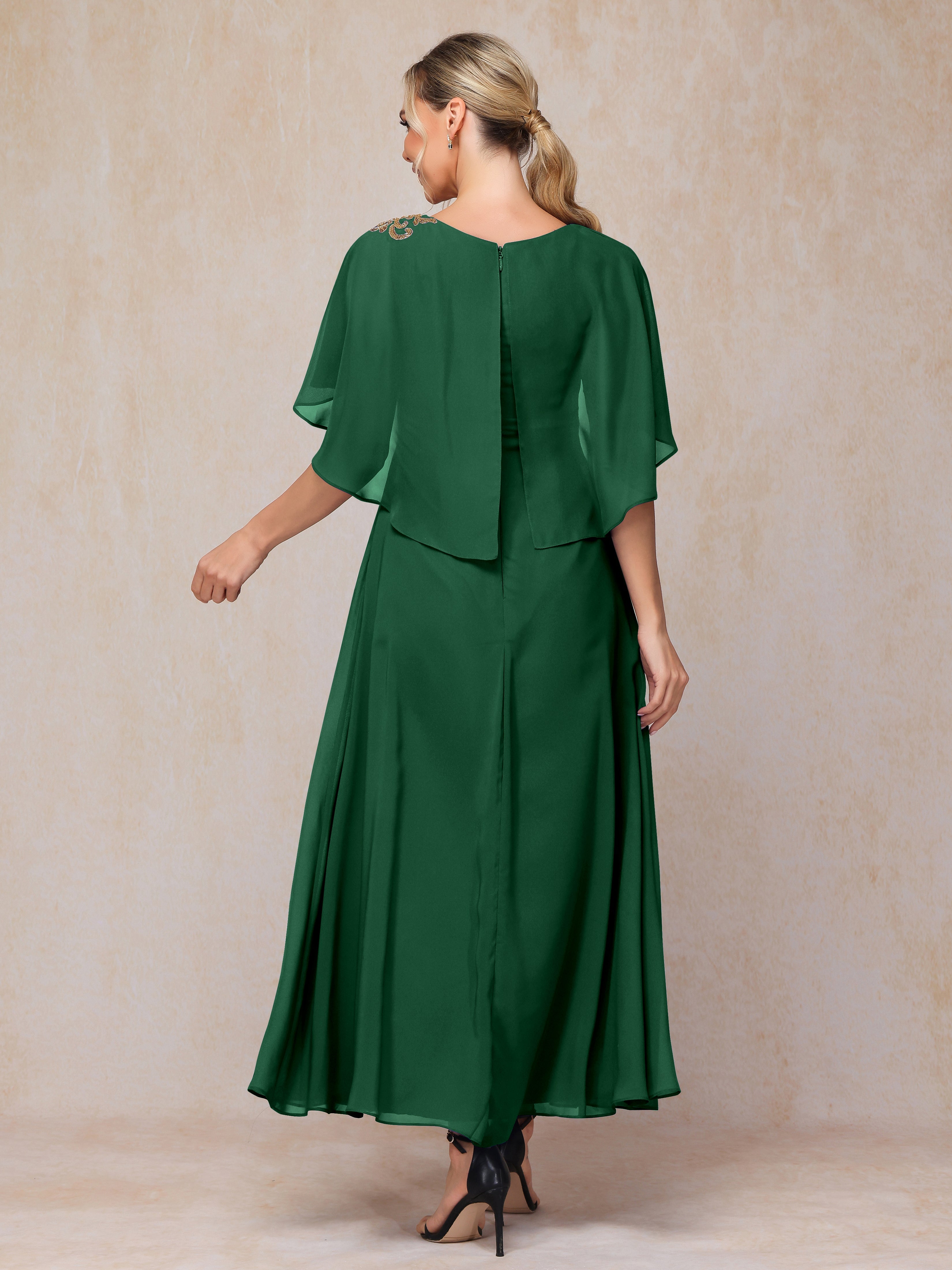 Formal Short Sleeves Ankle Length Chiffon Wedding Guest Dresses