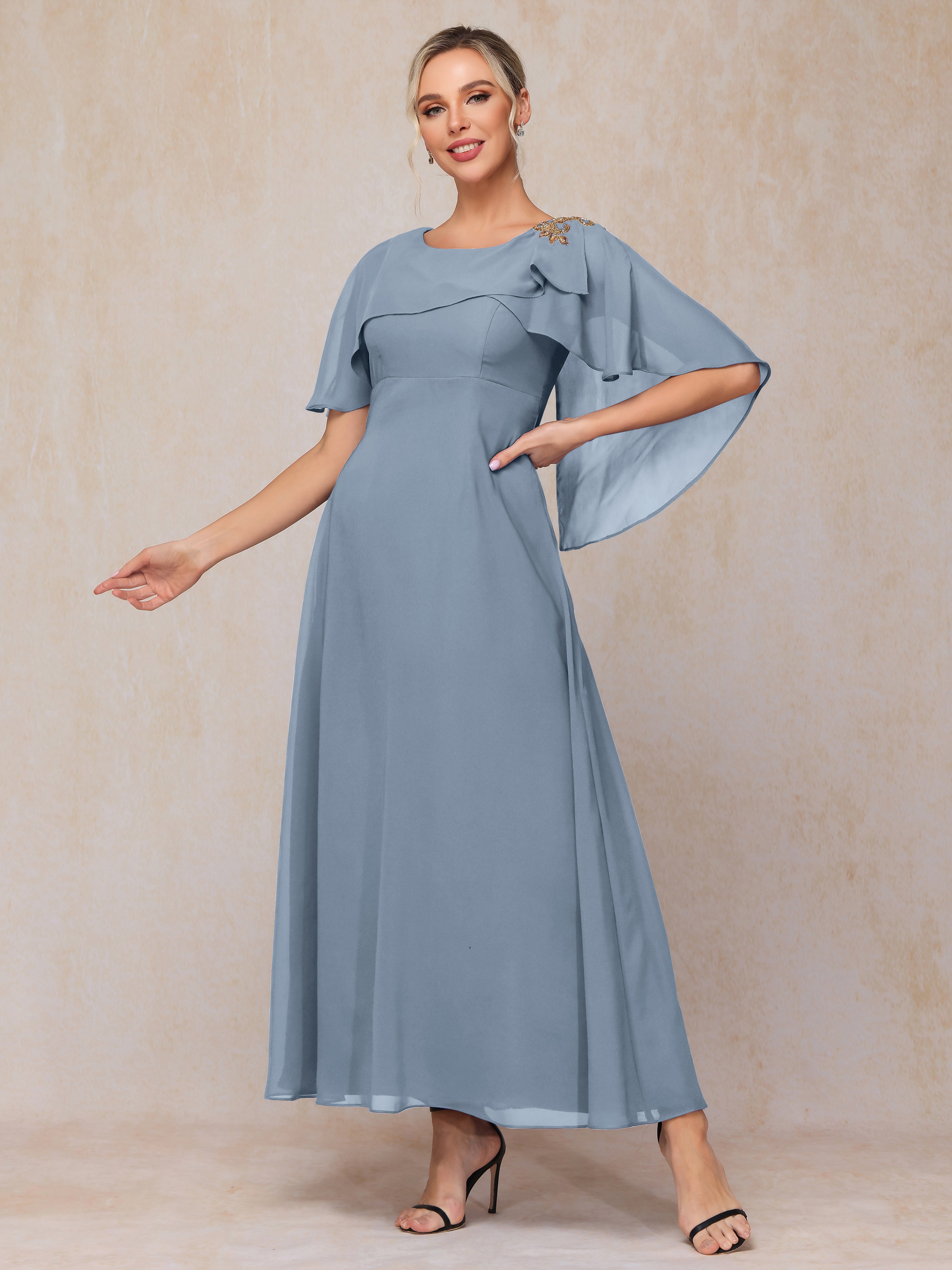 Short Sleeves Ankle Length Chiffon Mother Of The Groom Dress