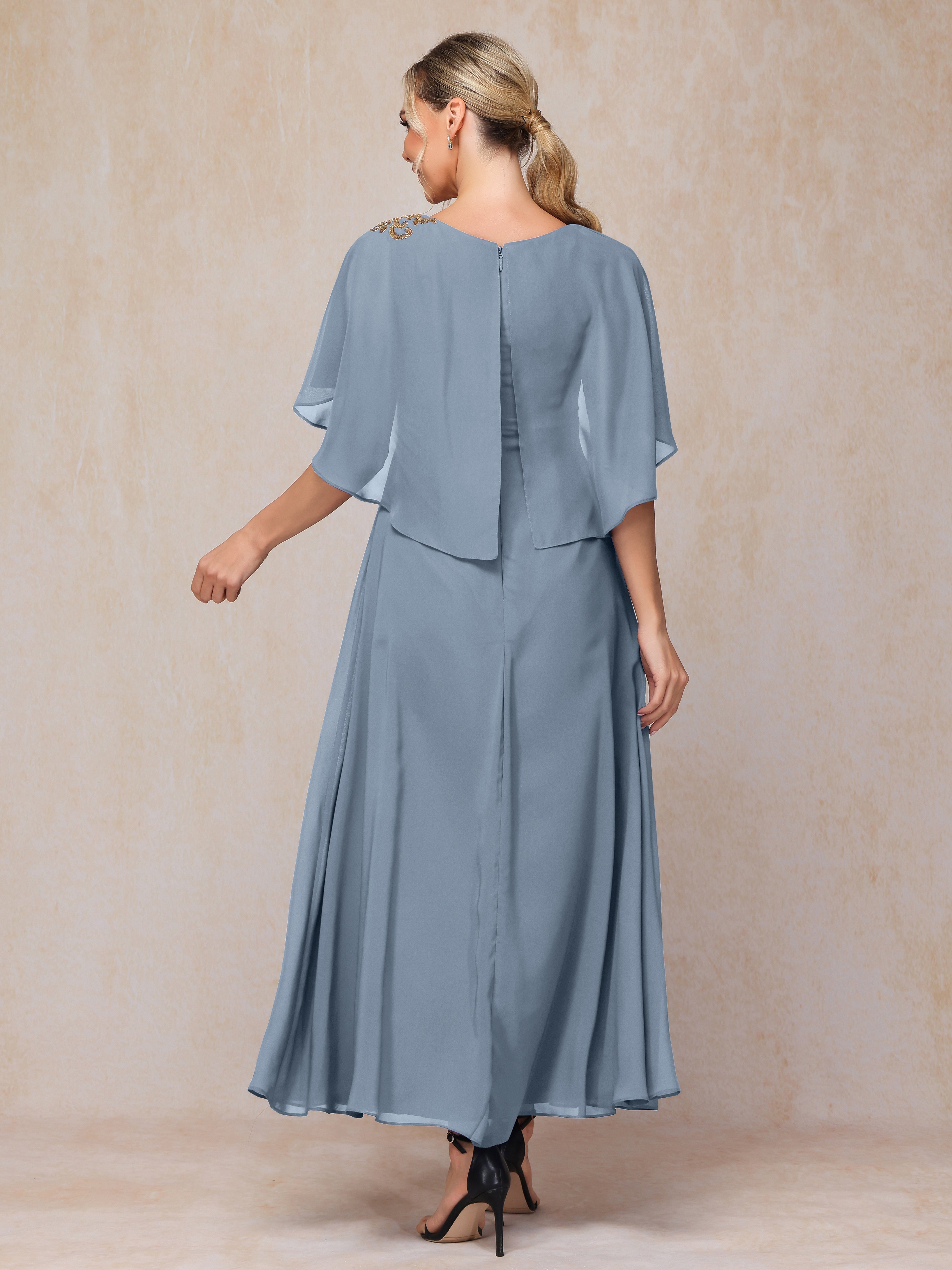 Formal Short Sleeves Ankle Length Chiffon Wedding Guest Dresses